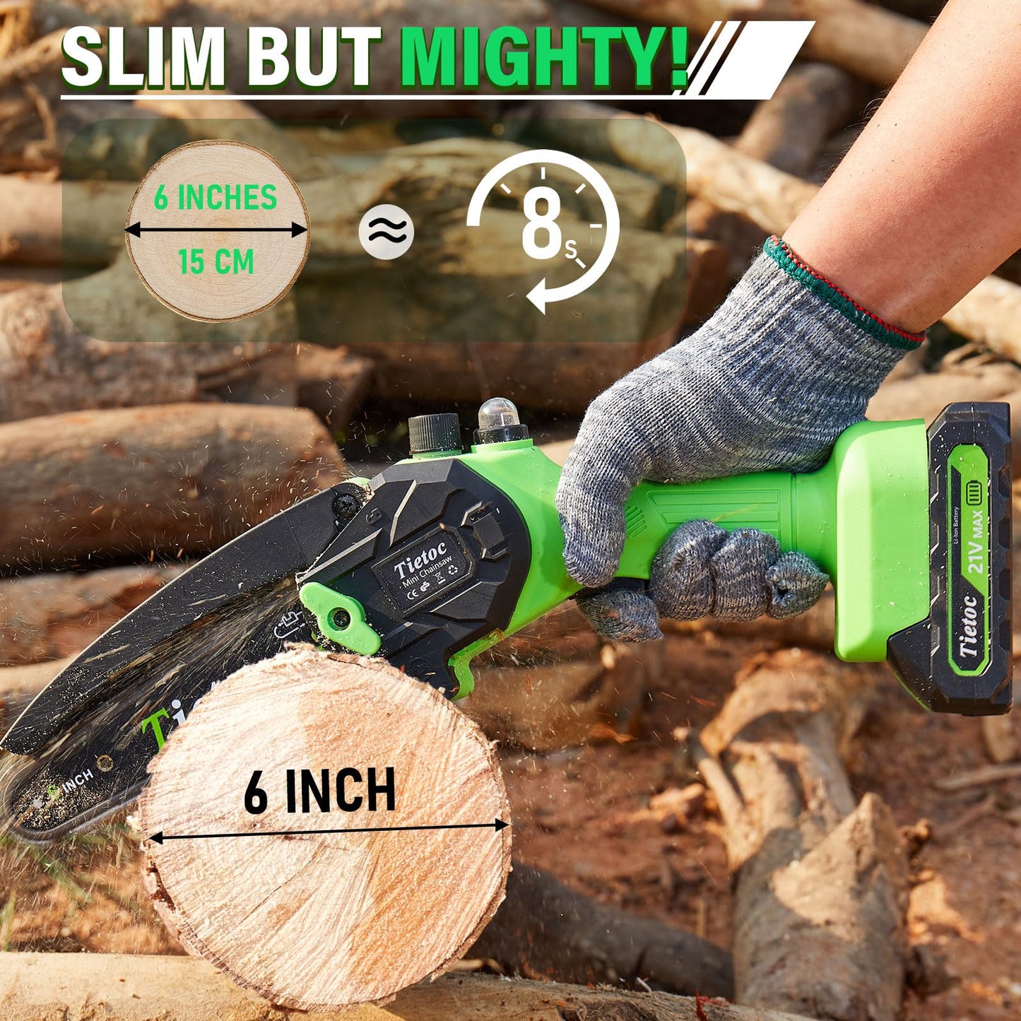 Tietoc Mini Chainsaw 6 Inch with 2 Batteries, Electric Saw Gifts for Men Dad Husband Gardener, Cool Gadgets for Men 2025, Mens Gifts for Fathers Birthday, Perfect Gifts Idea for Mothers Mom Women