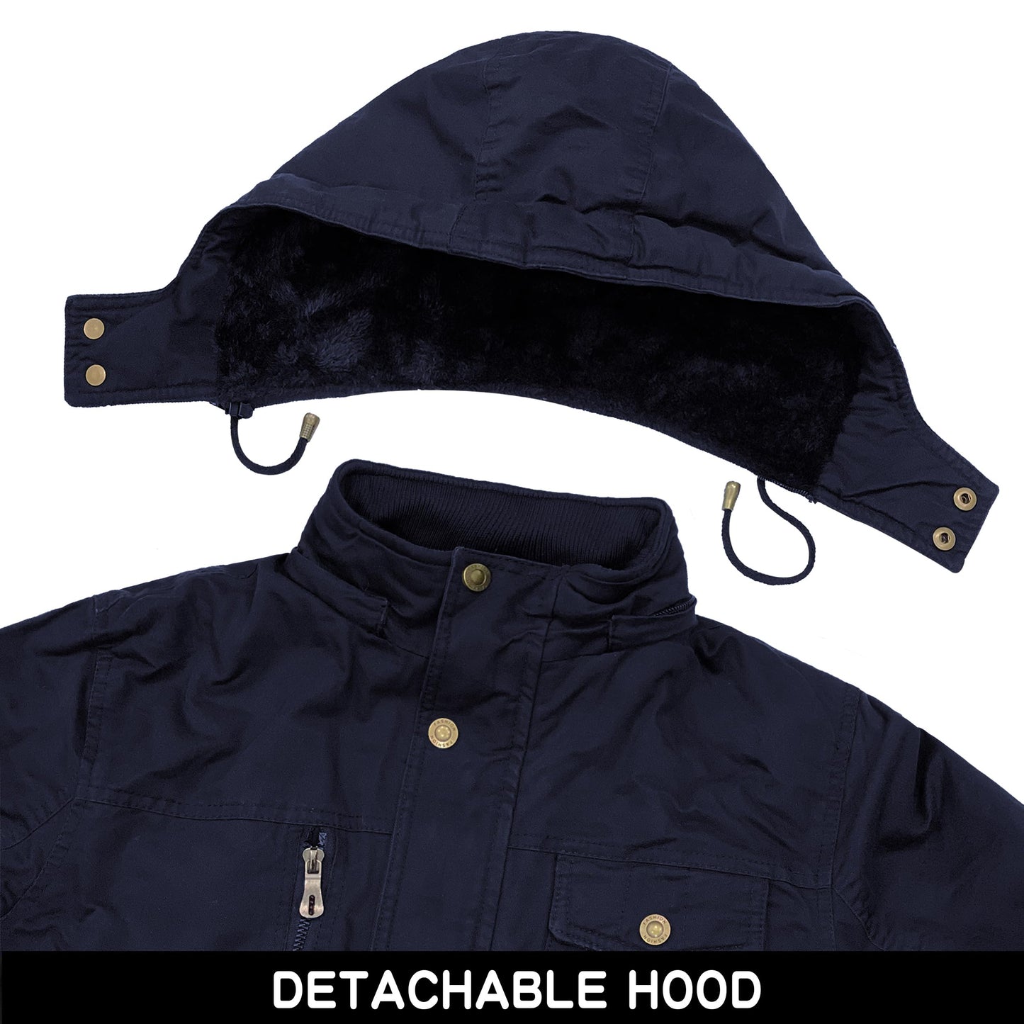 CHEXPEL Men's Thick Winter Jackets with Hood, Fleece Lining, Cotton Military Work Jackets with Cargo Pockets, Outwear