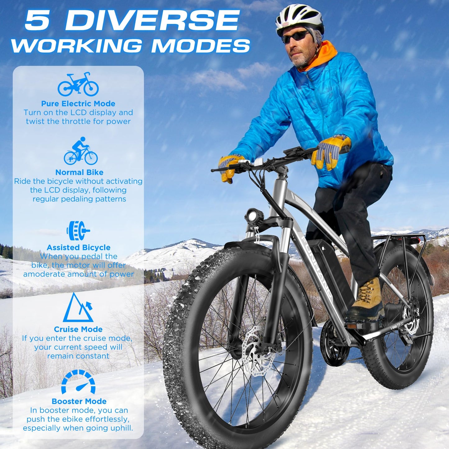 Electric Bike for Adults, 1000W Peak Ebike, 25MPH 60Miles Electric Mountain Bike, 26" Fat Tire Electric Bicycle with 48V 13AH Battery, Rear Rack, Turn Signal, Lockable Suspension Fork,7 Speed