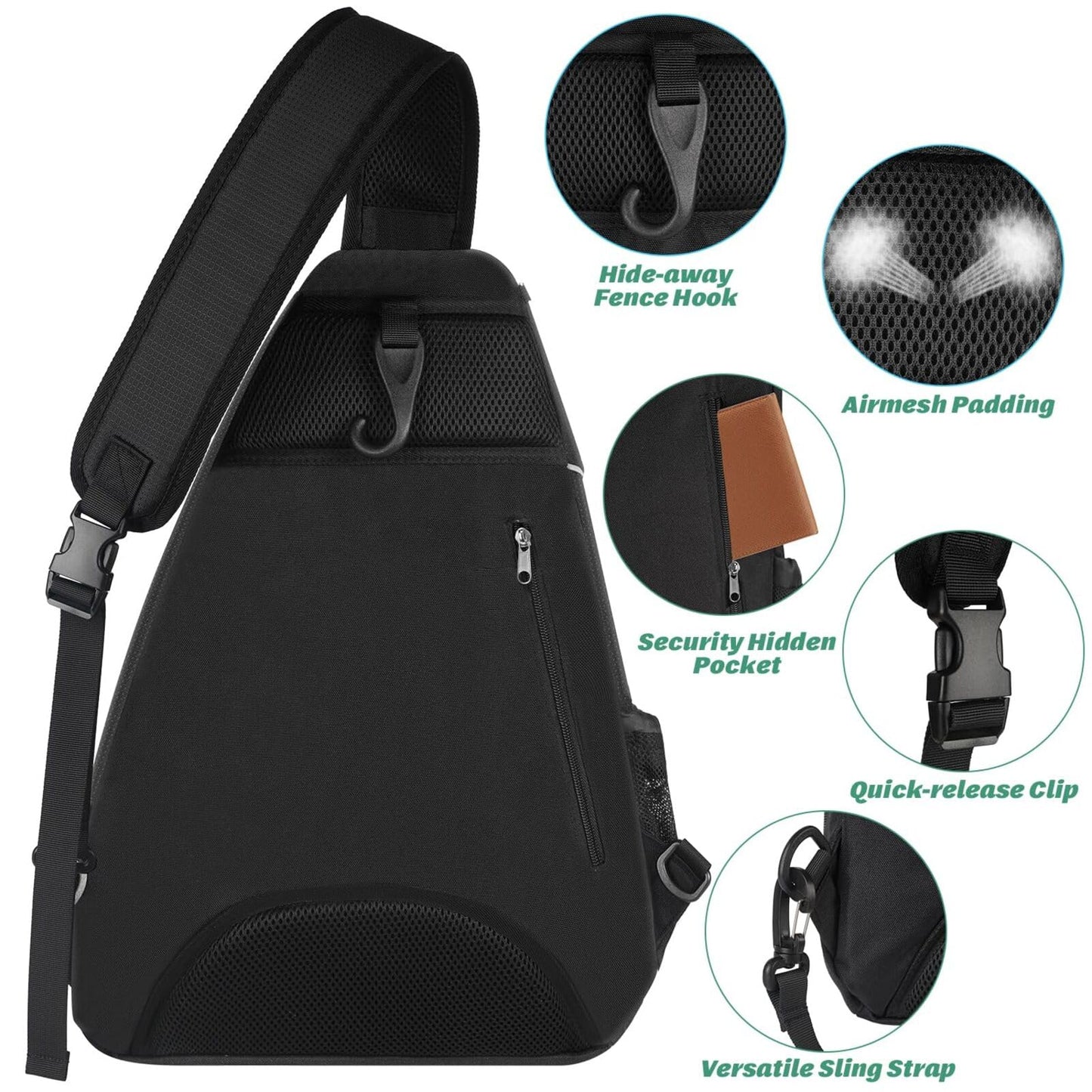 Ytonet Tennis Bag, Tennis Sling Backpack Crossbody Water Resistant for Men Women, Compatible for Pickleball Badminton Rackets