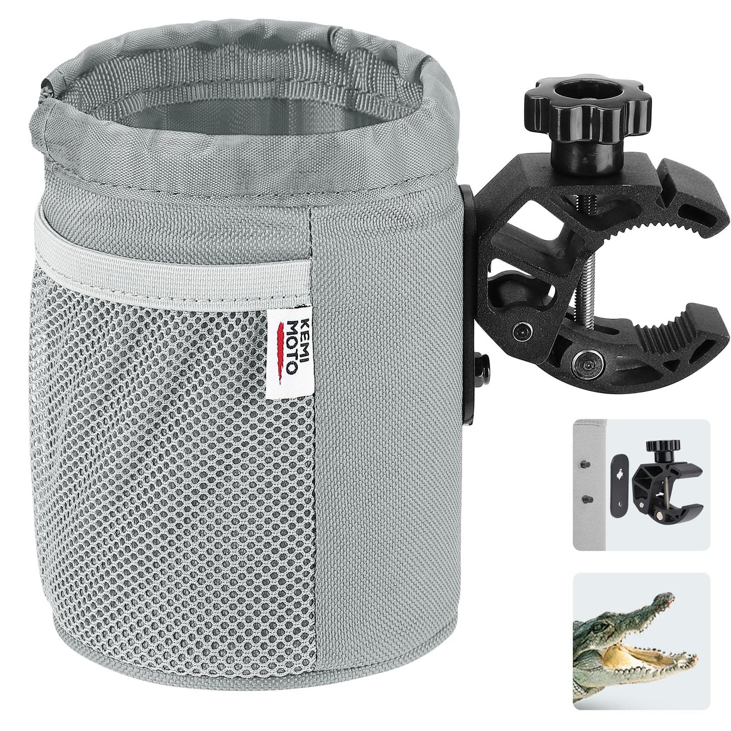 KEMIMOTO Motorcycle Cup Holder, Oxford Fabric Motorcycle Drink Holder with 0.6"-1.5" Alligator Clamp, Universal Water Bottle Cup Accessories for Bike, ATV/UTV, Scooter, Boat, Walker