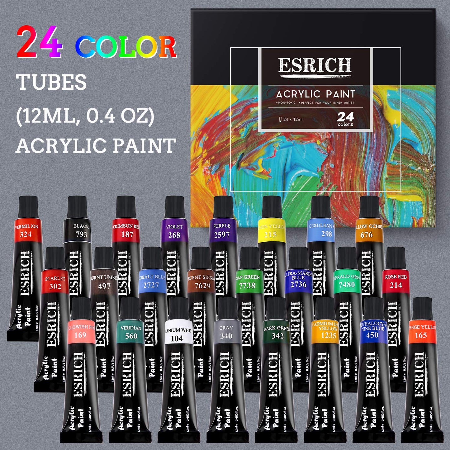 ESRICH Professional Acrylic Paint Set, 60PCS with Painting Brushes,Acrylic Paints,Easel,4 Sizes Blank Canvases,Palette, Paint Knives,Brush Cup and Art Sponges for Adults Hobbyists and Beginners