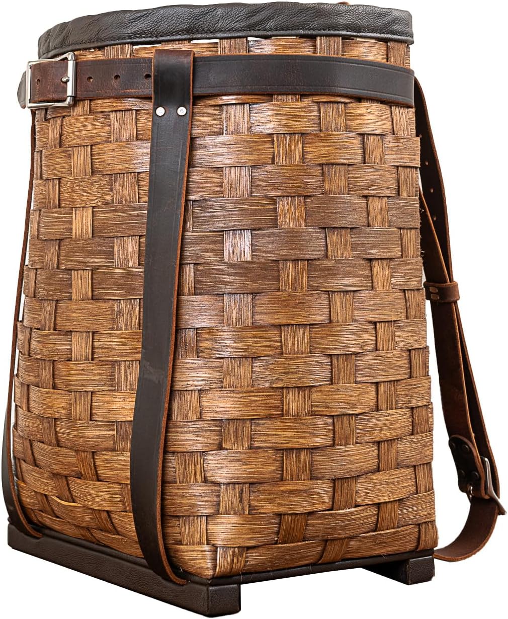Pack Basket, Basket Backpack, Adirondack Style Hunting, Trapping, Guiding Woven Basket Pack with Leather Straps
