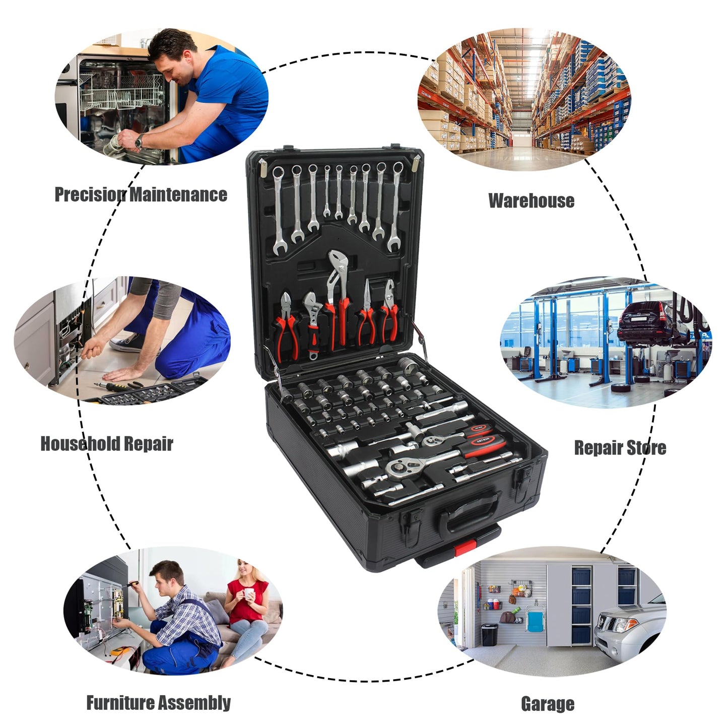 899PCS Tool Set, Household Tool Kit with Rolling Tool Box, Complete Tool Box Set Hand Tool Set with Tool Box, Mechanic Tool Set Rolling Tool Set for Home/Auto Repair Tool Set, Black