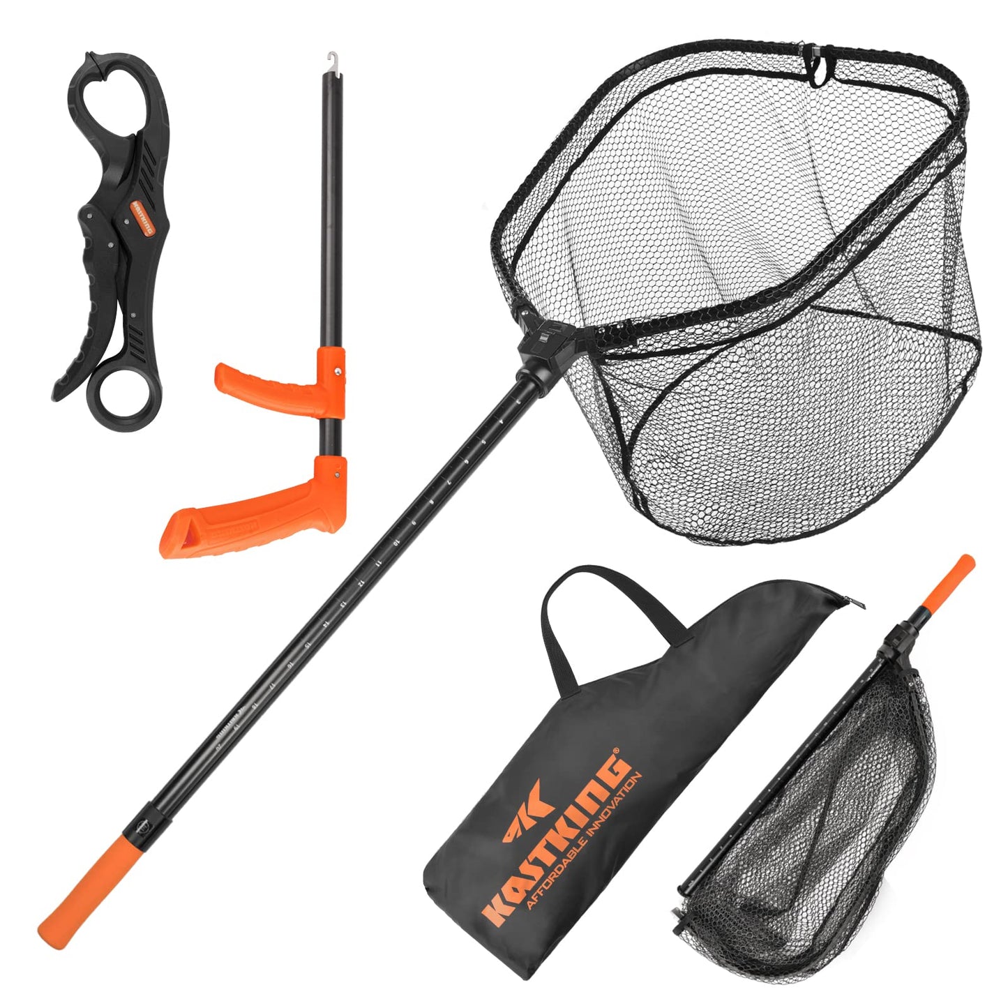 KastKing Brutus Fishing Net, Foldable Extendable Fish Landing Net, Lightweight & Portable Fishing Net with Soft EVA Foam Handle, Holds up to 44lbs/20KG, Fish-Friendly Mesh for a Safe Release