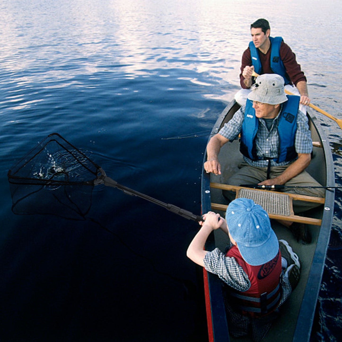PLUSINNO Fishing Net Fish Landing Net, Foldable Collapsible Telescopic Pole Handle, Durable Nylon Material Mesh, Safe Fish Catching or Releasing