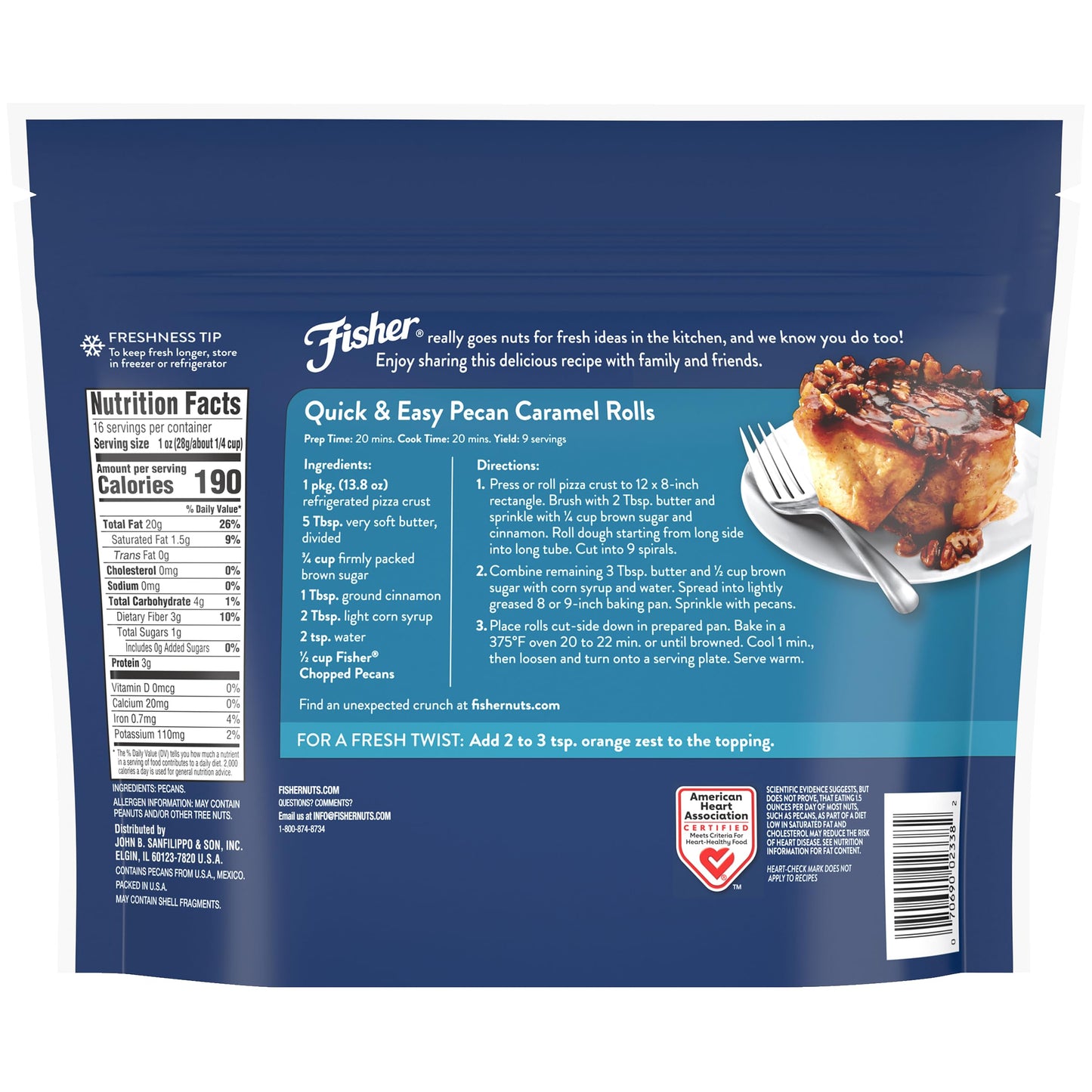 Fisher Chef's Naturals Pecan Halves 24 oz Resealable Bag, Unsalted Raw Nuts for Cooking, Baking & Snacking, Healthy Snacks for Adults, Vegan Protein, Keto Snack, Gluten Free Raw Pecans Halves