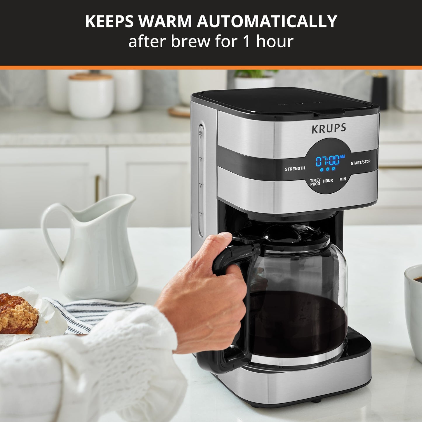 KRUPS Newer Model Drip Coffee Maker, 10-Cup, Silver