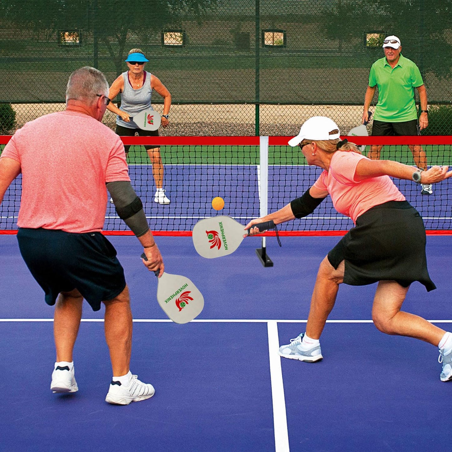 Hoverphenix Pickleball Set with Net for Driveway, Portable Regulation Size Pickleball Net System with Paddle Set of 4, Outdoor Pickleballs, Carry Bag, Weather Resistant Metal Frame