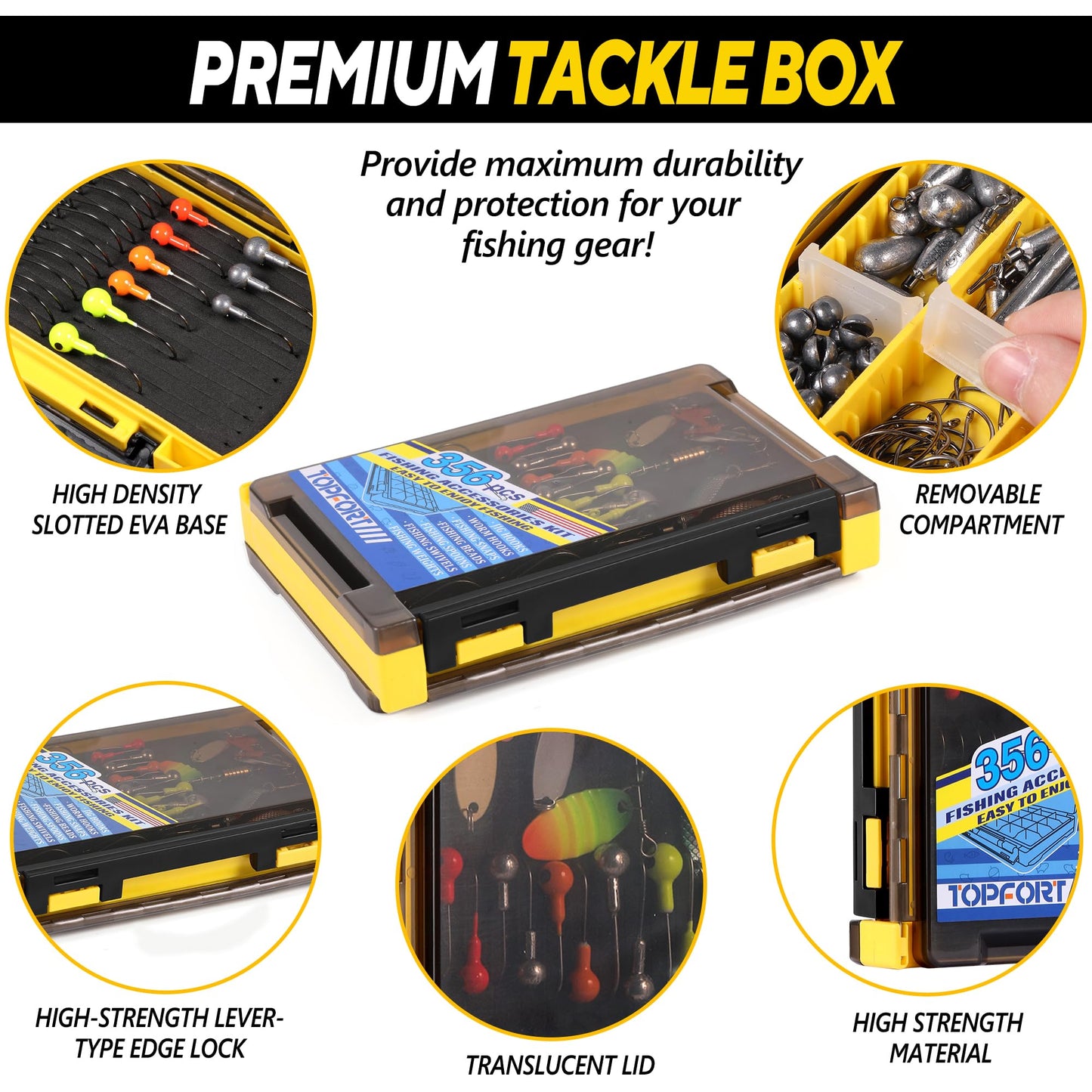 TOPFORT 187/343pcs Fishing Accessories Kit, Organized Fishing Tackle Box with Tackle Included, Fishing Hooks, Fishing Weights Sinkers, Fishing Gear and Equipment, Fishing Gift for Men