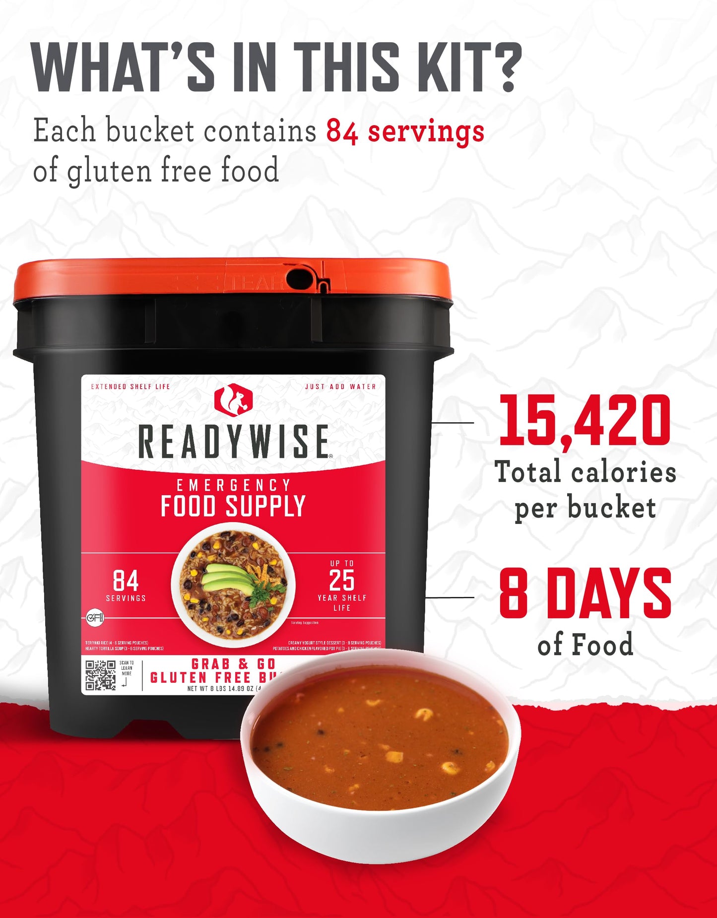 READYWISE - Emergency Food Supply Bucket, 120 Servings, MRE Meal Food Supply, Premade, Freeze Dried Survival Rations for Hiking, Adventure & Camping Essentials, Individually Packaged, 25 Year Shelf Life