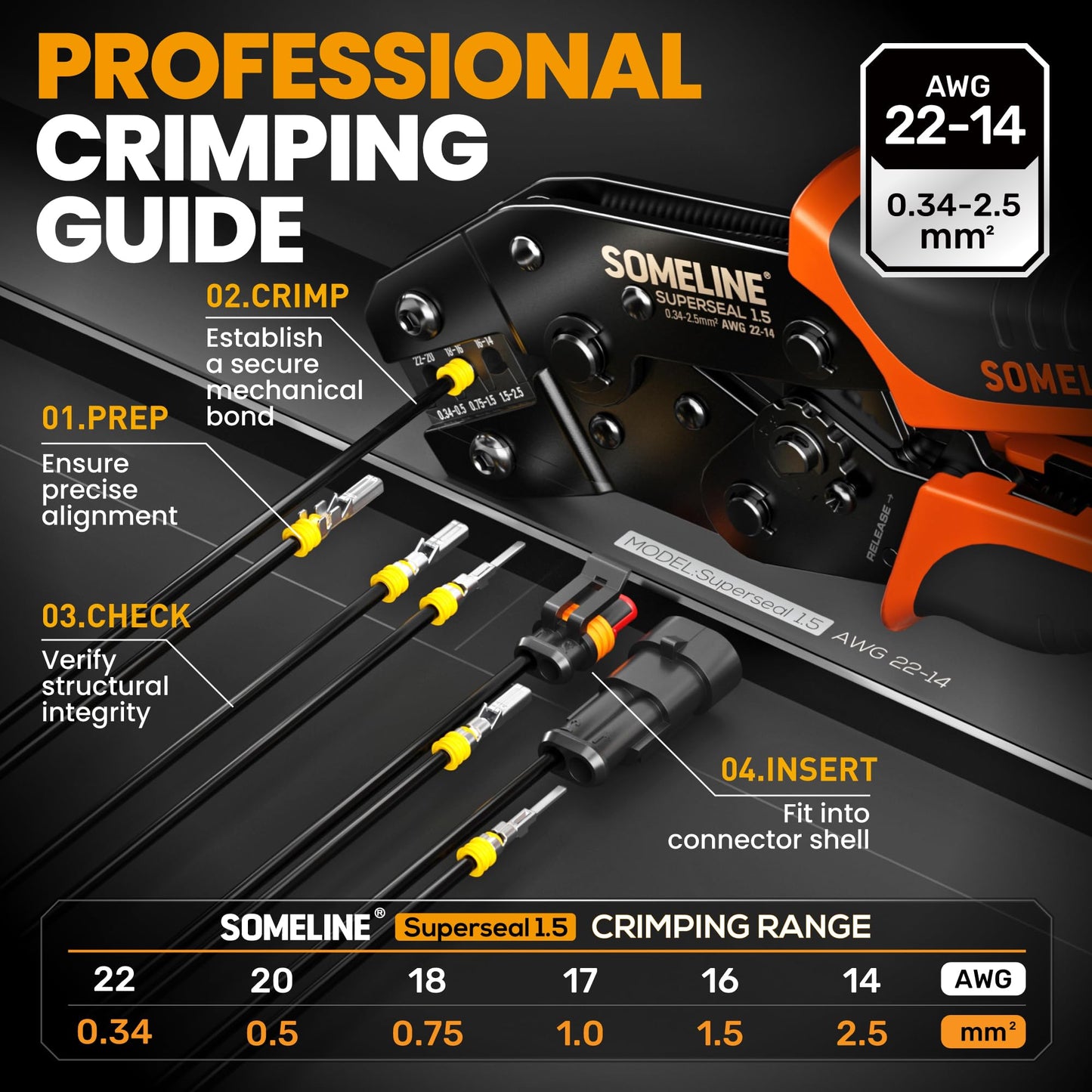 SOMELINE Crimping Tool Kit, Waterproof Automotive Electrical Connectors Electrical Wire Connectors Plug Kit 1/2/3/4/5 Pin Waterproof Connectors with 22-14 AWG Ratchet Crimping Tool and Removal Tools