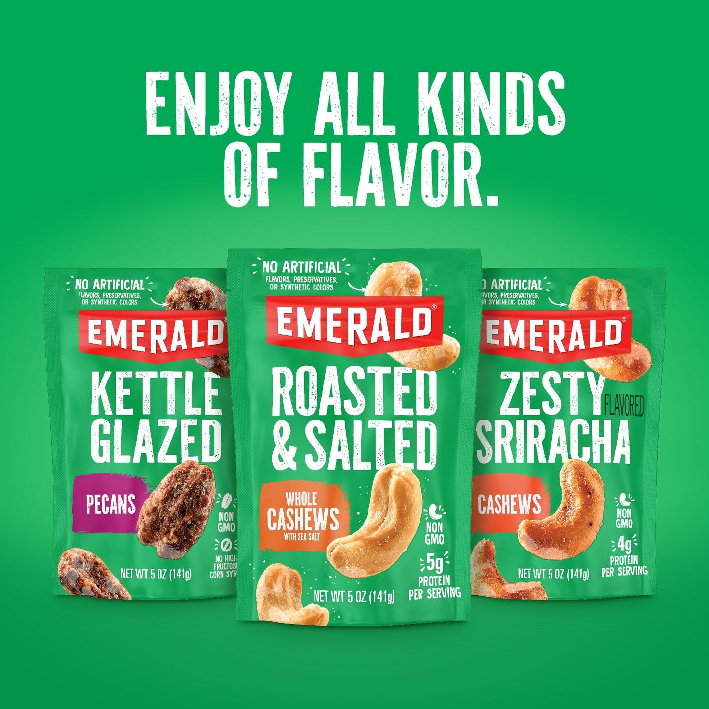 Emerald Nuts Mixed Nuts Variety Pack 18ct (1-Pack) , 100-Calorie Individual Packs , Features Dry Roasted Almonds, Natural Almonds & Walnuts, and Roasted & Salted Cashews