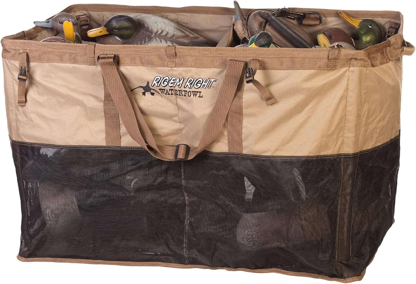Rig'Em Right Waterfowl Foldable Tanker XL Bird Hunting Decoy Bag with Two-Man Carrying Handles and Large Padded Shoulder Straps - Holds 48 Duck Floaters in Open Position and 36 when Closed