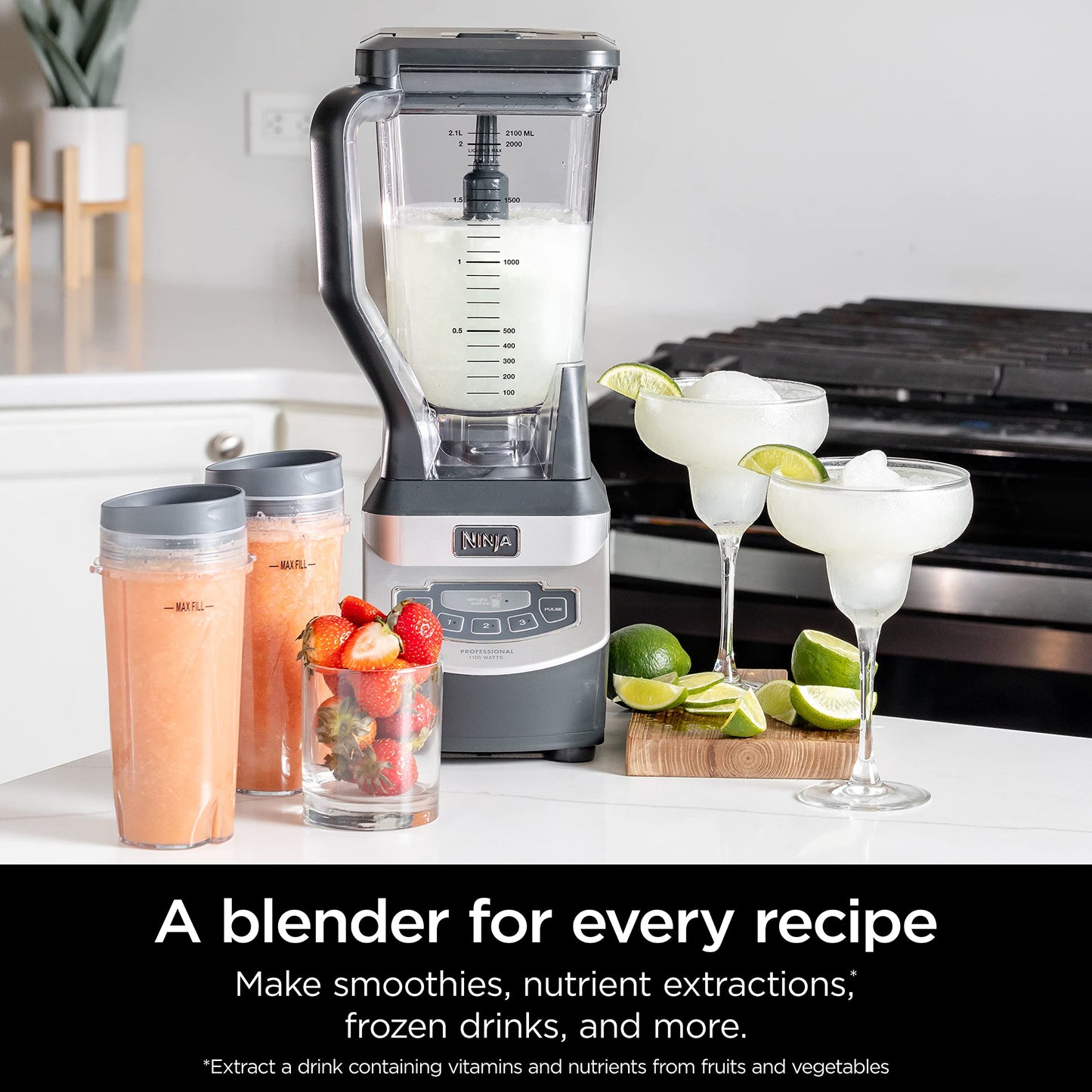 Ninja Professional Blender 1000W, Total Crushing Technology for Smoothies, Ice Crushing & Frozen Fruit, Full-Size Countertop Blender, 72-oz. Pitcher, Black & Grey, BL610