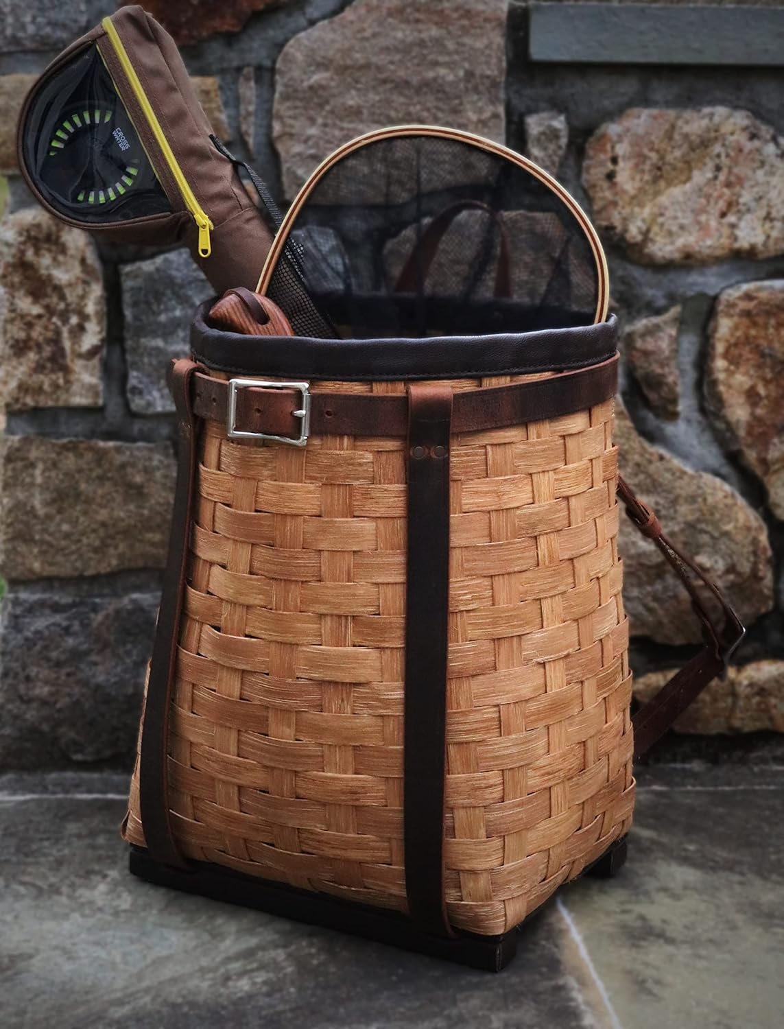 Pack Basket, Basket Backpack, Adirondack Style Hunting, Trapping, Guiding Woven Basket Pack with Leather Straps