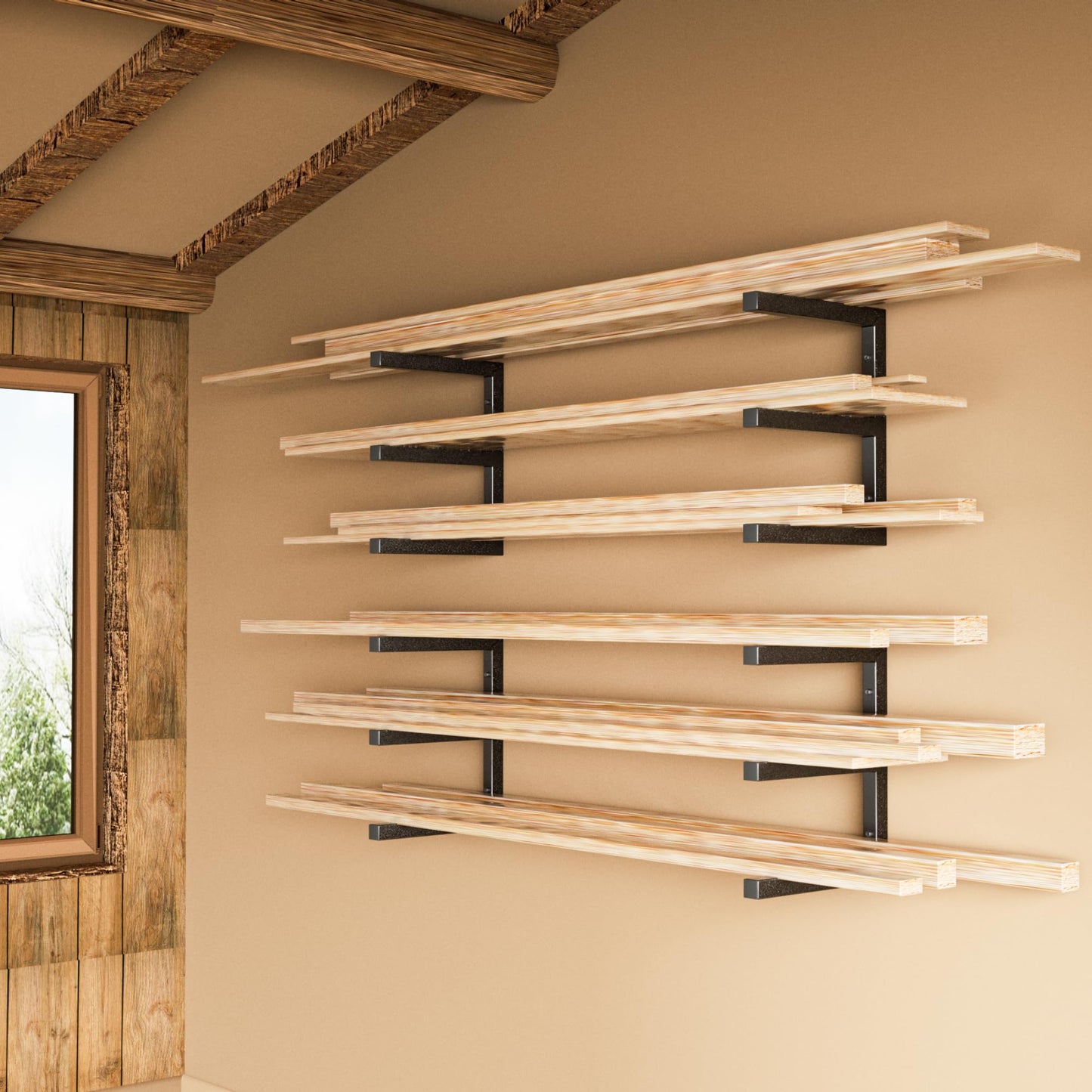 YYR Wood Organizer and Lumber Storage Rack Wall Mount, Heavy Duty Metal Shelf with 6-Level Holds Up 1200 LBS, Indoor & Outdoor Use - Orange