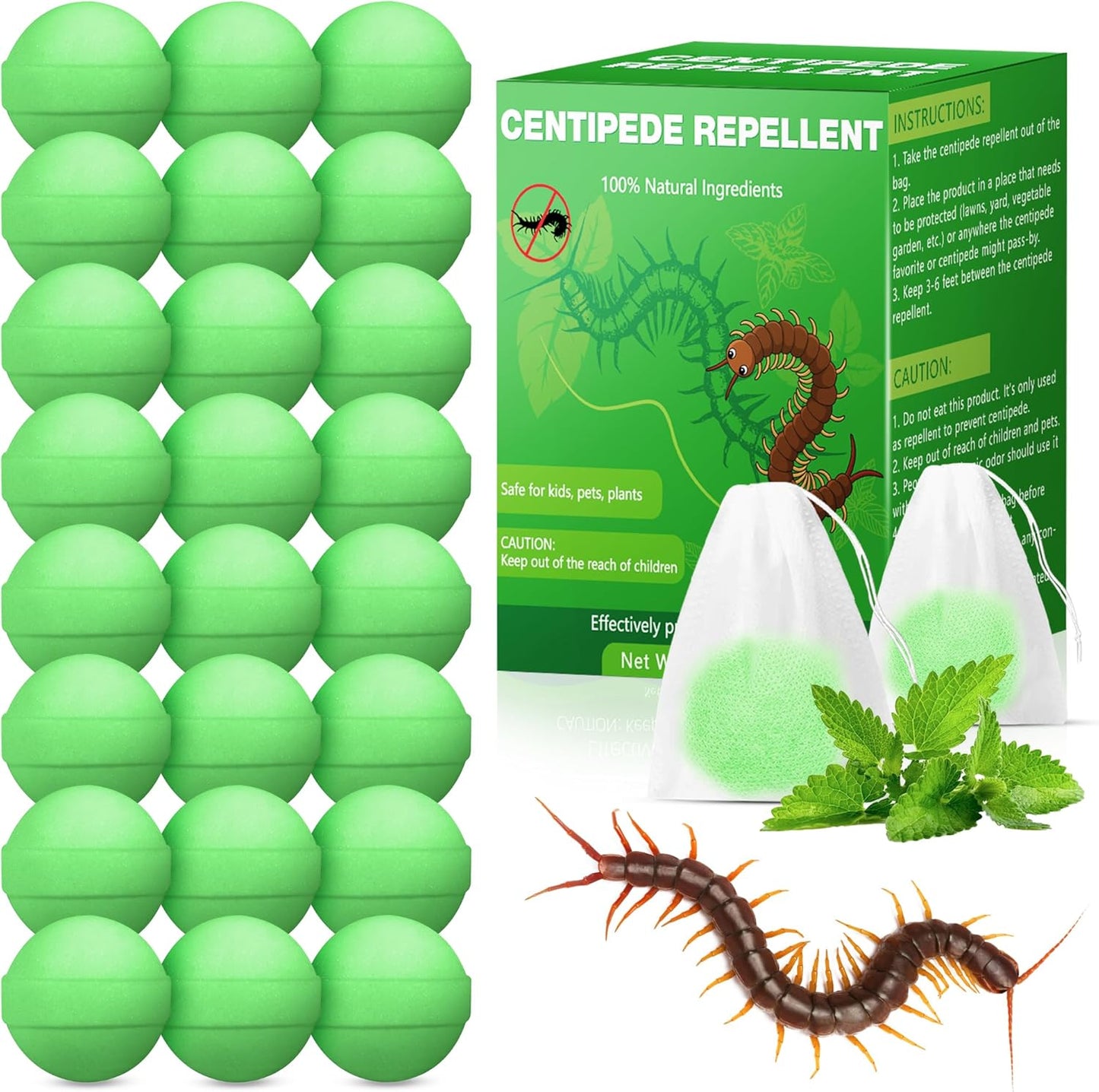 Centipede Away Repellent Balls - 24 Pack House Centipede Repellent Balls for House Garage Outdoor Indoor, Deterrent for Yard Lawn Garden Camping Fishing, Natural Plant Formula Pest Insect Control