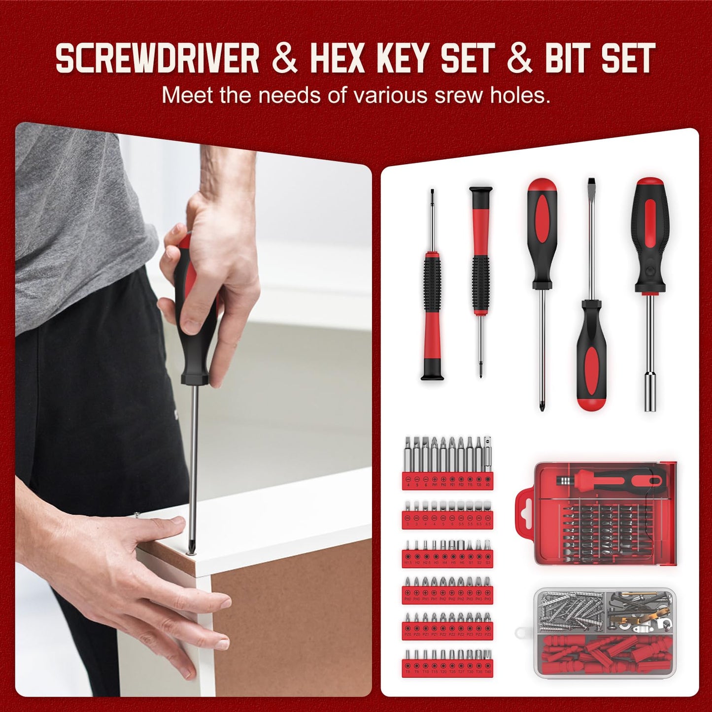 Sundpey 379-PCs Home Tool Kit - Portable Complete Household and Auto Repair Tool Set - Hand General Basic Tool Box Storage Case with Drawer - Full Basic Toolkit for Handyman & Diyer & Homeowner