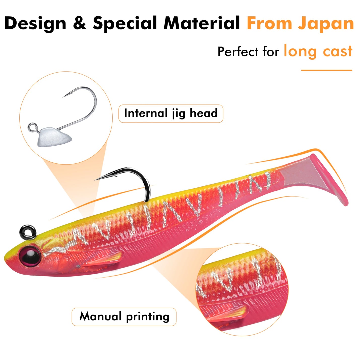 TRUSCEND Easy Catch Pre-Rigged Soft Lures, Vibrating Swim Action, Trembly Sinking Move, Amazing Soft Swimbait for Family Fishing, Well-Made Fishing Lures for Bass Trout Crappie Walleye Pike Redfish