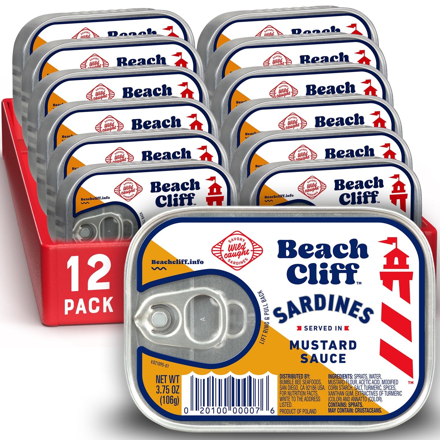 Beach Cliff Sardines in Water, 3.75 oz Can (Pack of 12) - Wild Caught Sardines - 12g Protein per Serving - Gluten Free, Keto Friendly