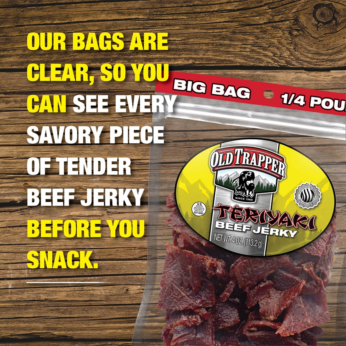 Old Trapper Beef Jerky, Old-Fashioned 10-Ounce Bag, Tender Meat Snacks for Lunches or Between Meals, 11 Grams of Protein, Zero Grams of Fat, and 70 Calories per Ounce (Pack of One)