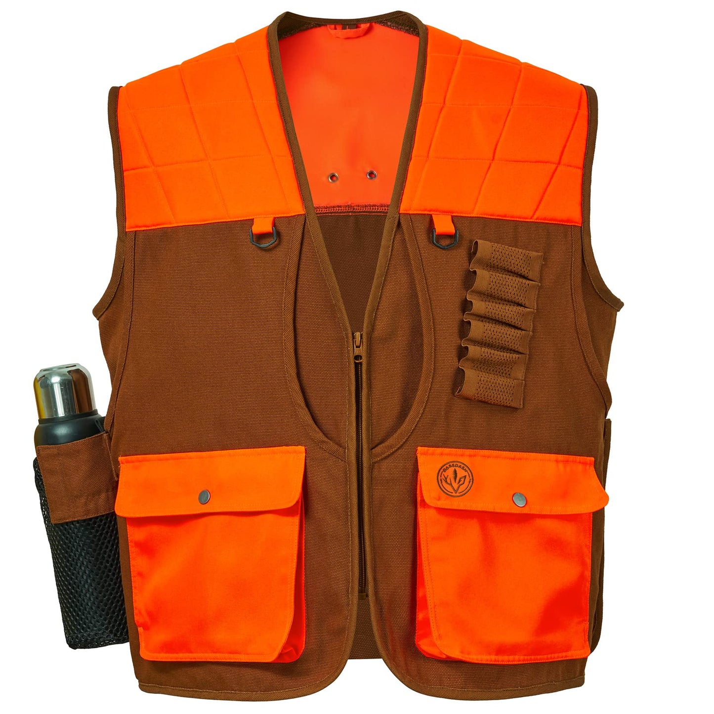 BASSDASH Upland Game Field Water-Resistant Bird Hunting Vest with Multi Pockets Brown/Orange Men Women FV11