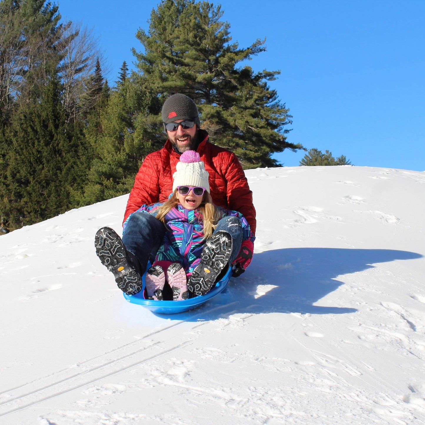 Flexible Flyer Winter Lightning Snow Sleds for Kids and Adults (3-Pack) - 48 Inch Toboggan Style Plastic Sled with Hard Bottom for Fast, Smooth Rides - 1 or 2 Riders (Blue, Green, Orange)