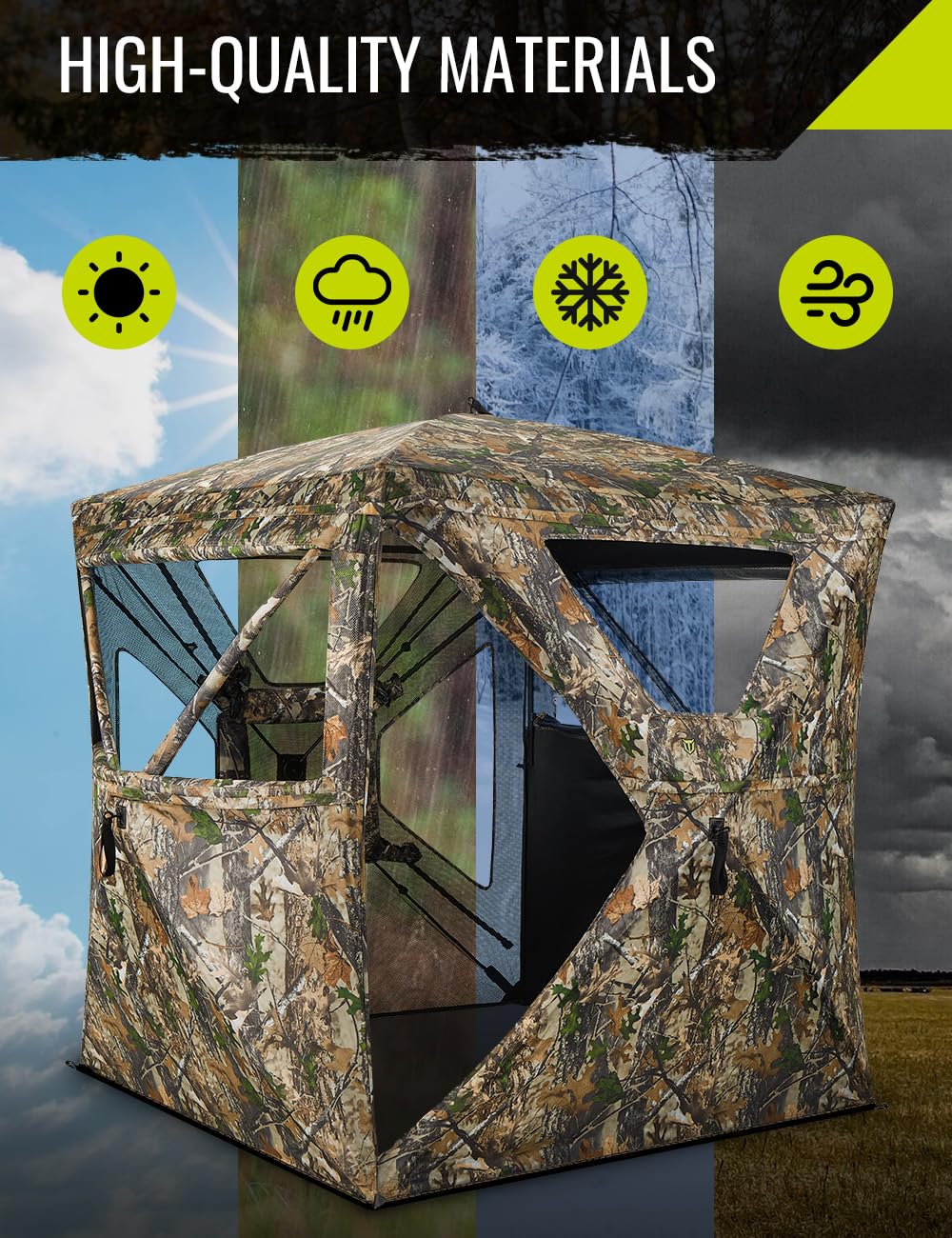 TIDEWE Hunting Blind 270°See Through with Silent Magnetic Door & Sliding Windows, 2-3 Person Pop Up Ground Blind with Carrying Bag, 300D Portable Resilient Hunting Tent for Deer Hunting