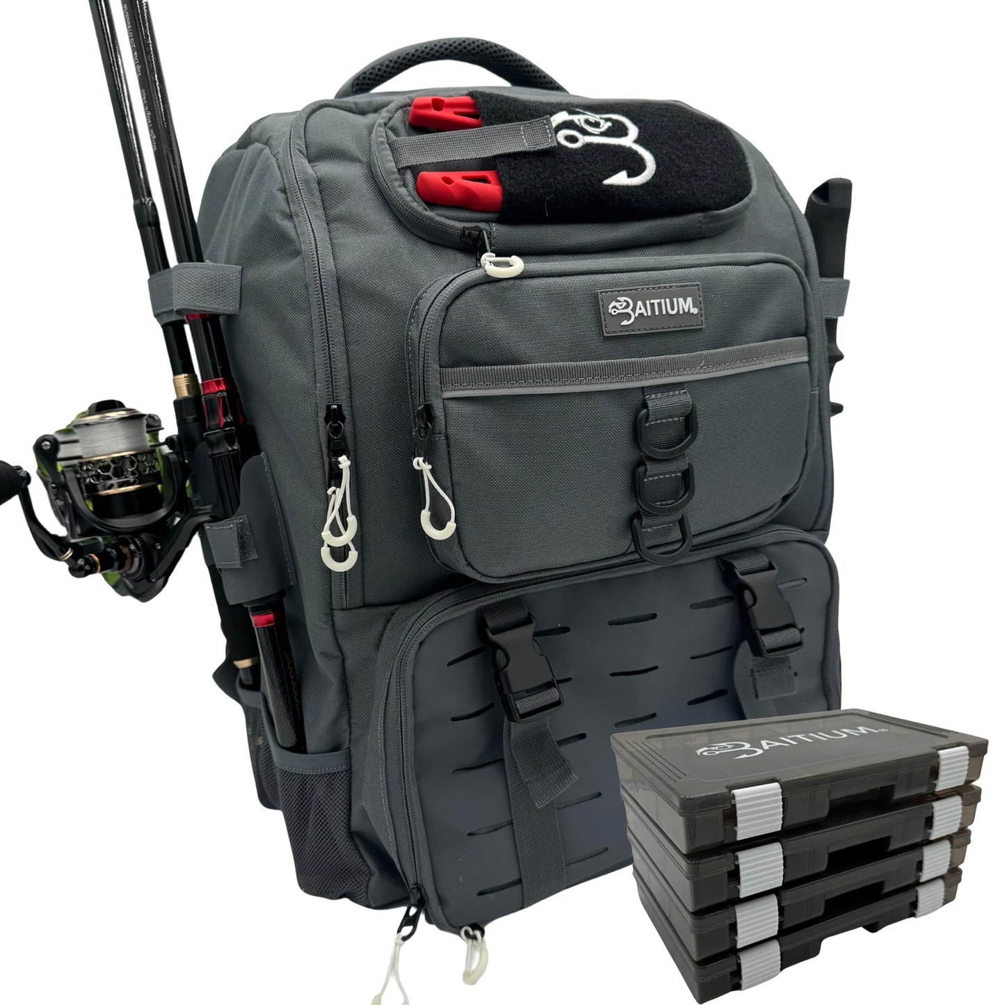 Fishing Backpack, Tackle Bag With Rod Holders, 40L Capacity With Cooler, Rain Cover, Insulated Pocket, 4 Tackle Trays Included- (Green)