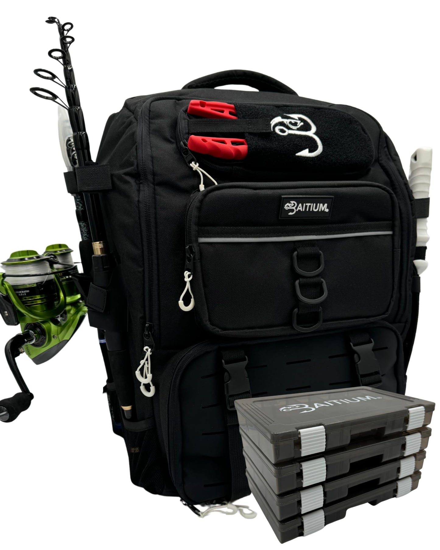 Fishing Backpack, Tackle Bag With Rod Holders, 40L Capacity With Cooler, Rain Cover, Insulated Pocket, 4 Tackle Trays Included- (Green)