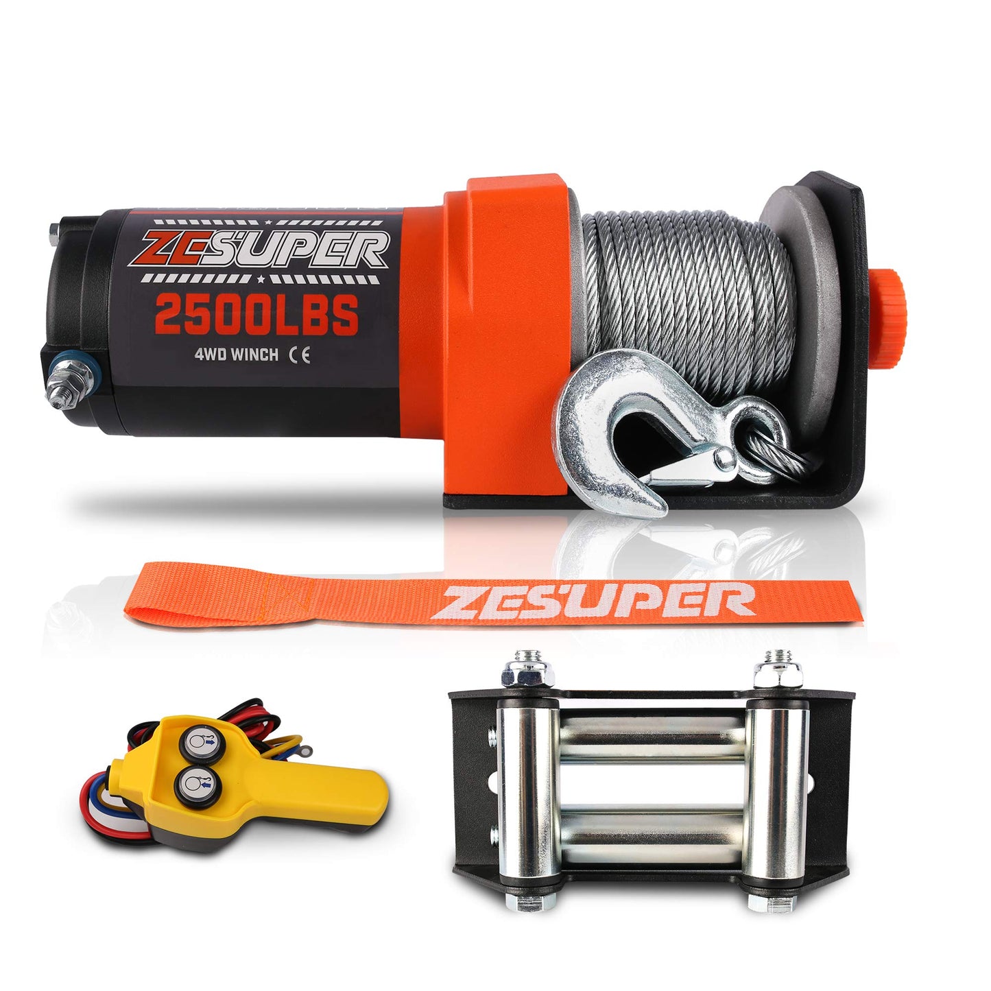 ZESUPER 3000 lb Electric Winch for ATV UTV Trailer Boat Synthetic Rope Winch 12V DC Off Road Towing Winches with Wireless Remote Mounting Bracket