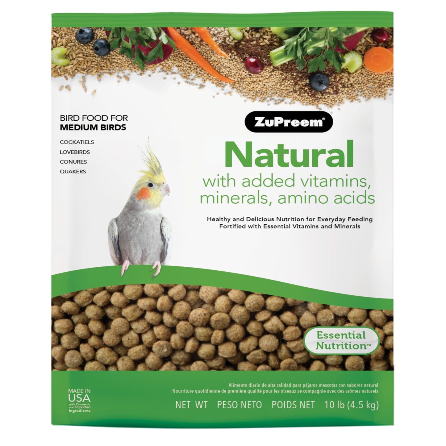 ZuPreem Sensible Seed Bird Food, Cockatiel, Lovebird, Quaker, Small Conure, Seed and Pellet Blend for Medium Birds, Food Mixer Topper, Enriching Variety, Made in the USA, (M, 2 lbs)