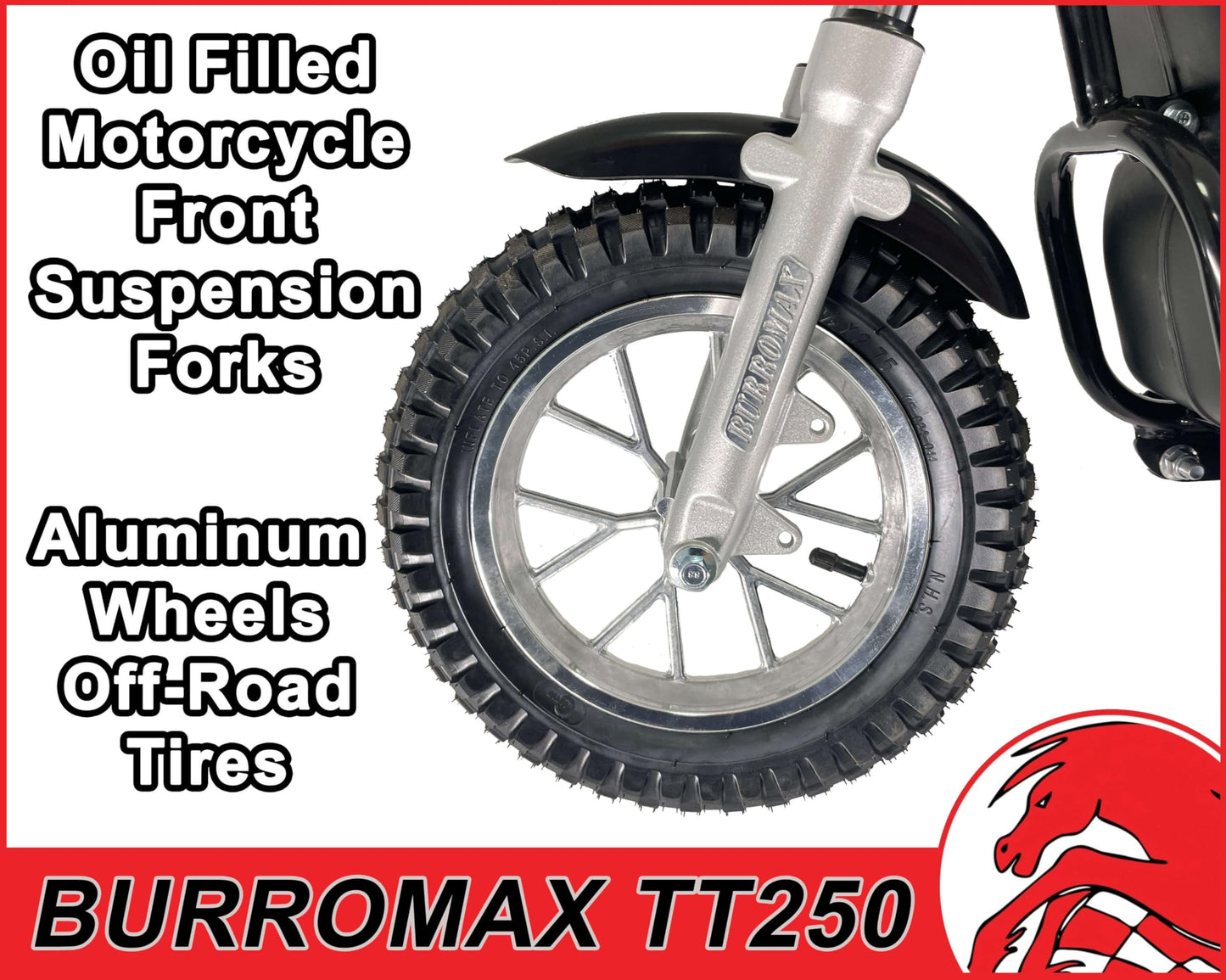 Burromax TT250 Electric Dirt Bike for Kids, 250w 24v 7ah, 2 Speeds, 14 Mph, Up to 150lb Rider, Off-Road Electric Mini Bike