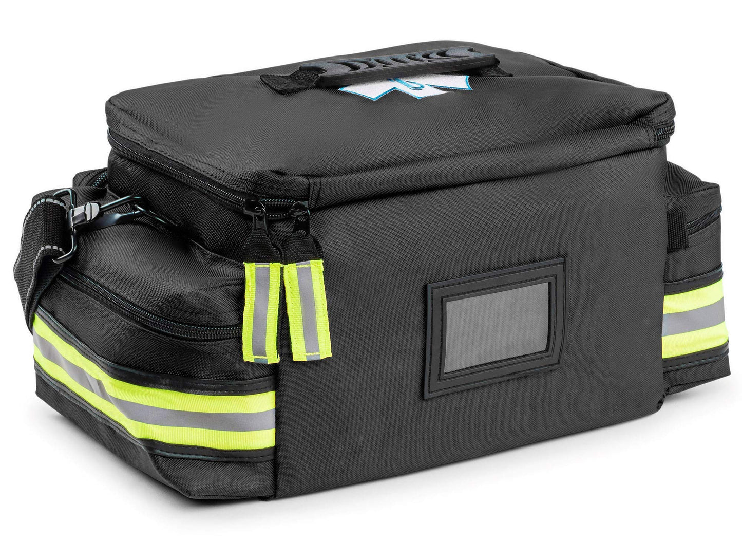 Scherber First Responder Fully-Stocked Professional Essentials EMT/EMS Trauma Kit | HSA/FSA Approved | Reflective Bag w/8 Zippered Pockets & Compartments & 200+ First Aid Supplies - Red