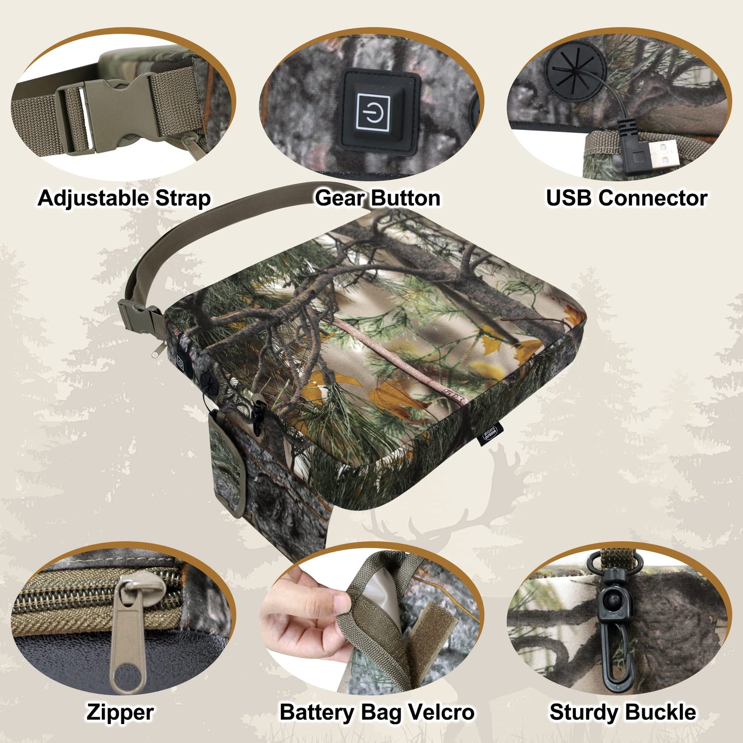 MDSTOP Heated Hunting Seat Cushion, Waterproof Seat Pads for Tree Stand & Ladder Stand, for Hunting, Ice Fishing,Hiking, Camping(Battery not Included)