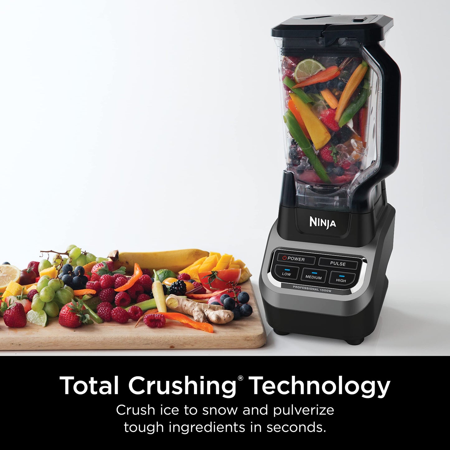 Ninja Professional Blender 1000W, Total Crushing Technology for Smoothies, Ice Crushing & Frozen Fruit, Full-Size Countertop Blender, 72-oz. Pitcher, Black & Grey, BL610