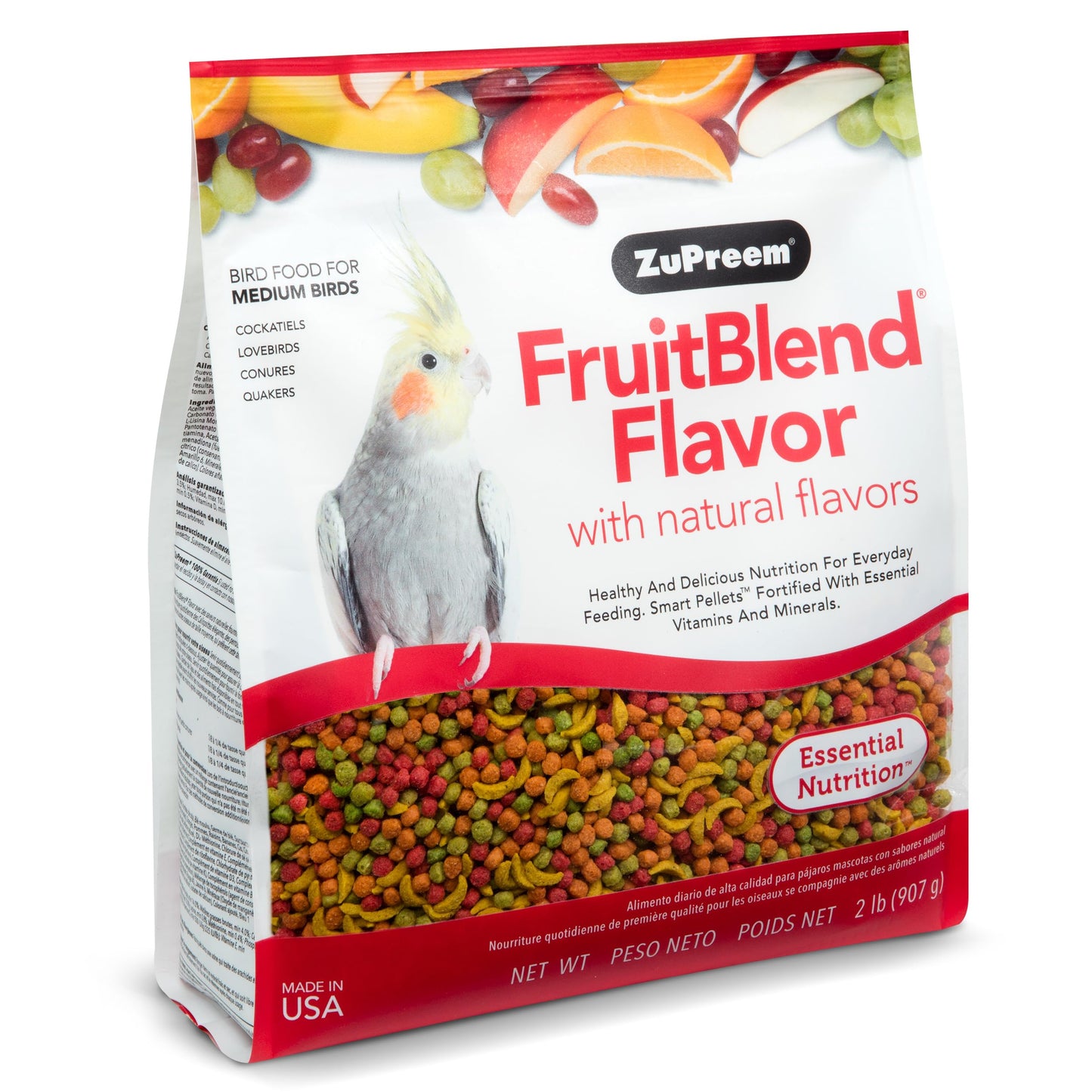 ZuPreem Sensible Seed Bird Food, Cockatiel, Lovebird, Quaker, Small Conure, Seed and Pellet Blend for Medium Birds, Food Mixer Topper, Enriching Variety, Made in the USA, (M, 2 lbs)