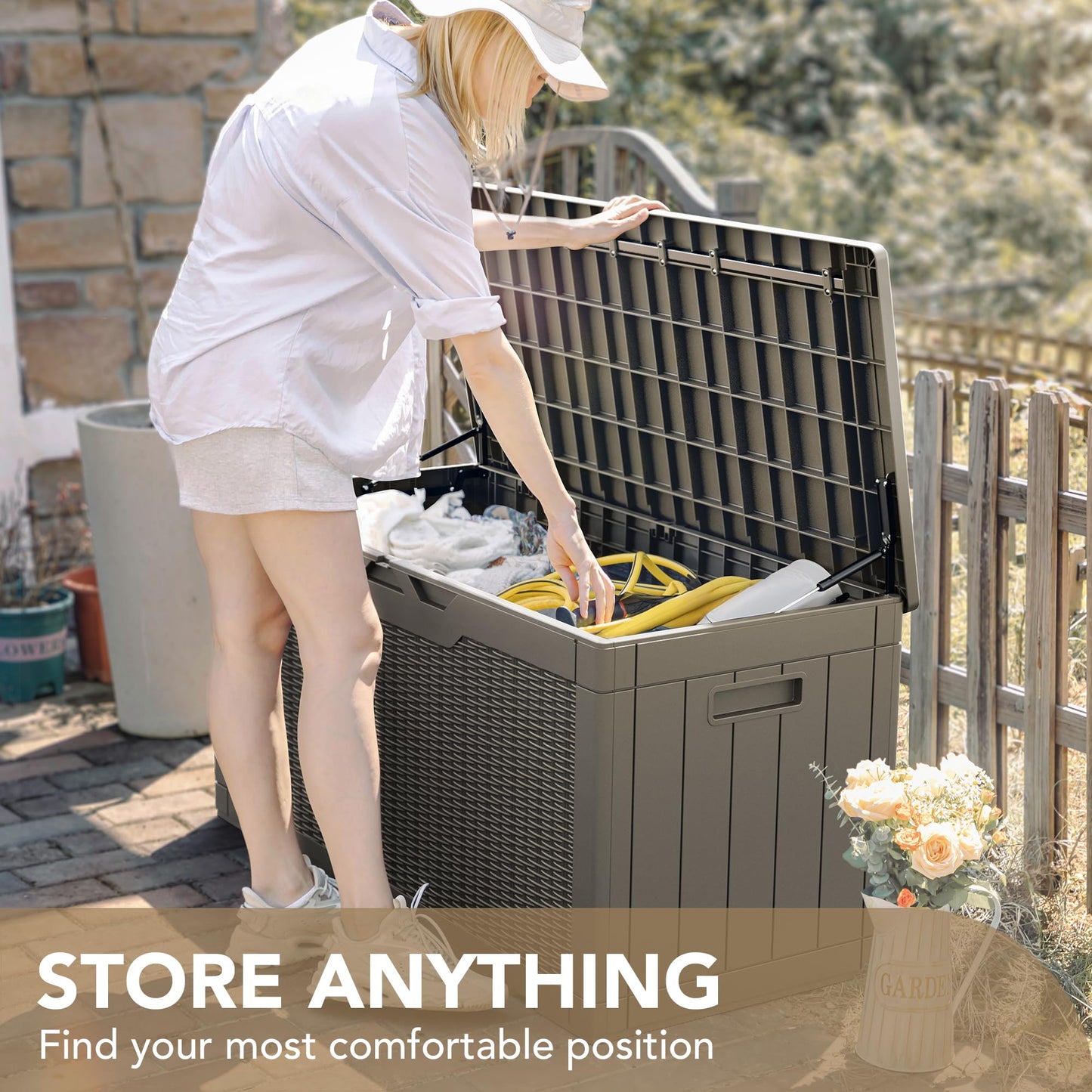 Devoko 100 Gallon Waterproof Large Resin Deck Box Indoor Outdoor Lockable Storage Container for Patio Furniture Cushions Garden Tools (100 Gallon, Black)