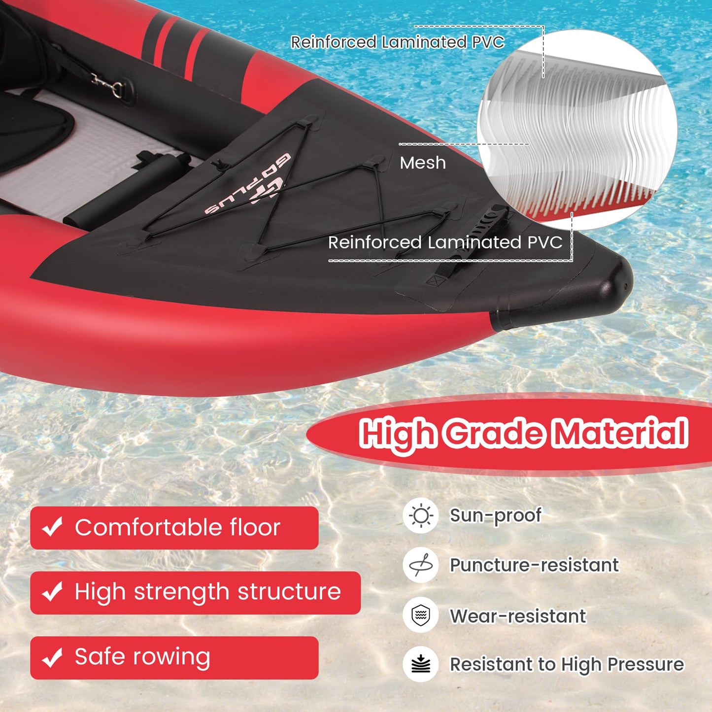 Goplus Inflatable Kayak, 2-Person Kayak Set for Adults with 507 LBS Weight Capacity, 2 Aluminium Oars, EVA Padded Seat, 2 Fins, Hand Pump, Carry Bag, Repair Kit, Portable Touring Kayaks