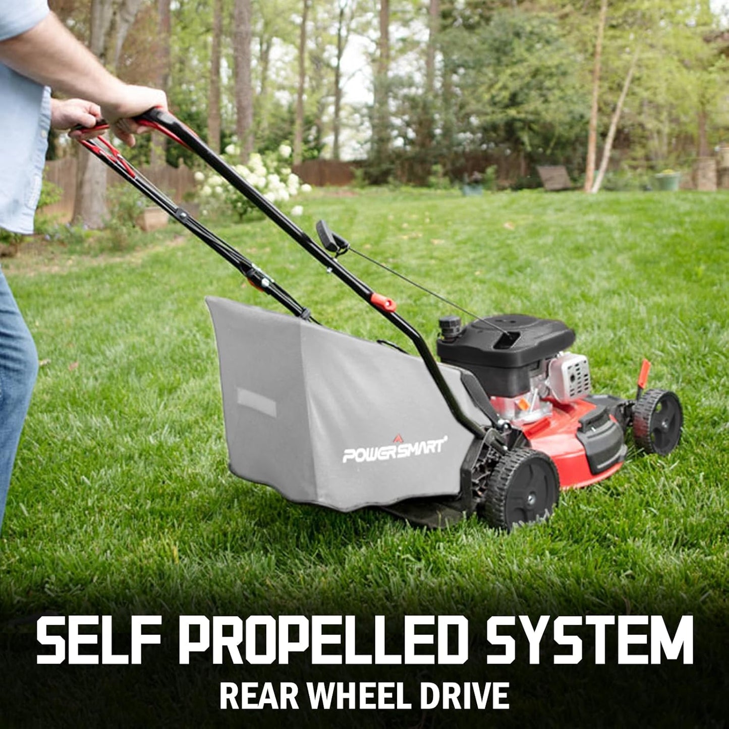 PowerSmart Self Propelled Gas Lawn Mower, 21-Inch 170cc OHV Engine RWD Single-Speed 3-in-1 with Bagging