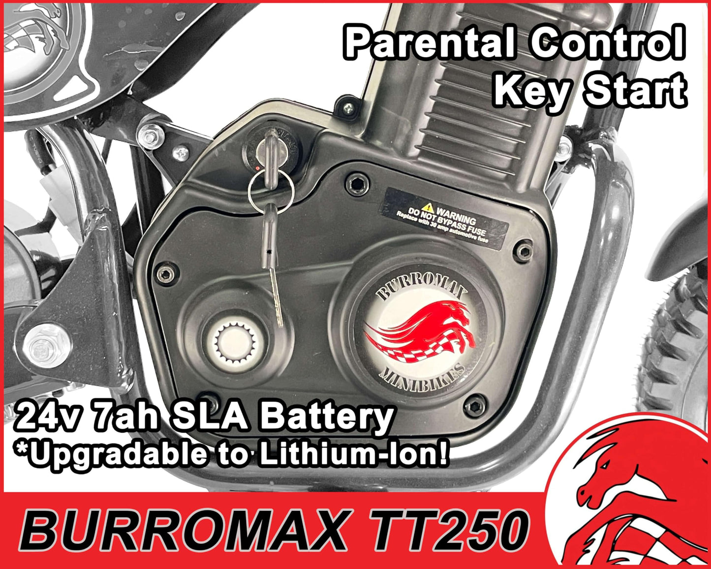 Burromax TT250 Electric Dirt Bike for Kids, 250w 24v 7ah, 2 Speeds, 14 Mph, Up to 150lb Rider, Off-Road Electric Mini Bike