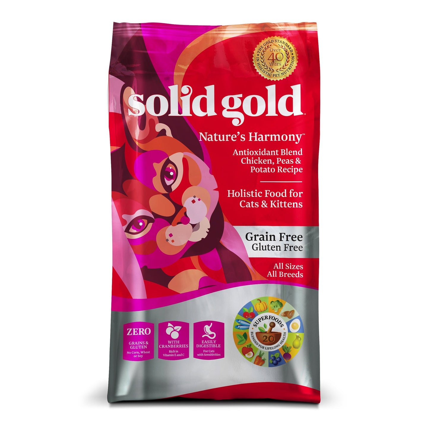 Solid Gold High Protein Dry Cat Food - Grain Free & Gluten Free Chicken Cat Dry Food w/Probiotics for Gut Health & Digestion - High Fiber & Omega 3 - Low Carb Superfood Kibble for Cats All Ages - 6LB