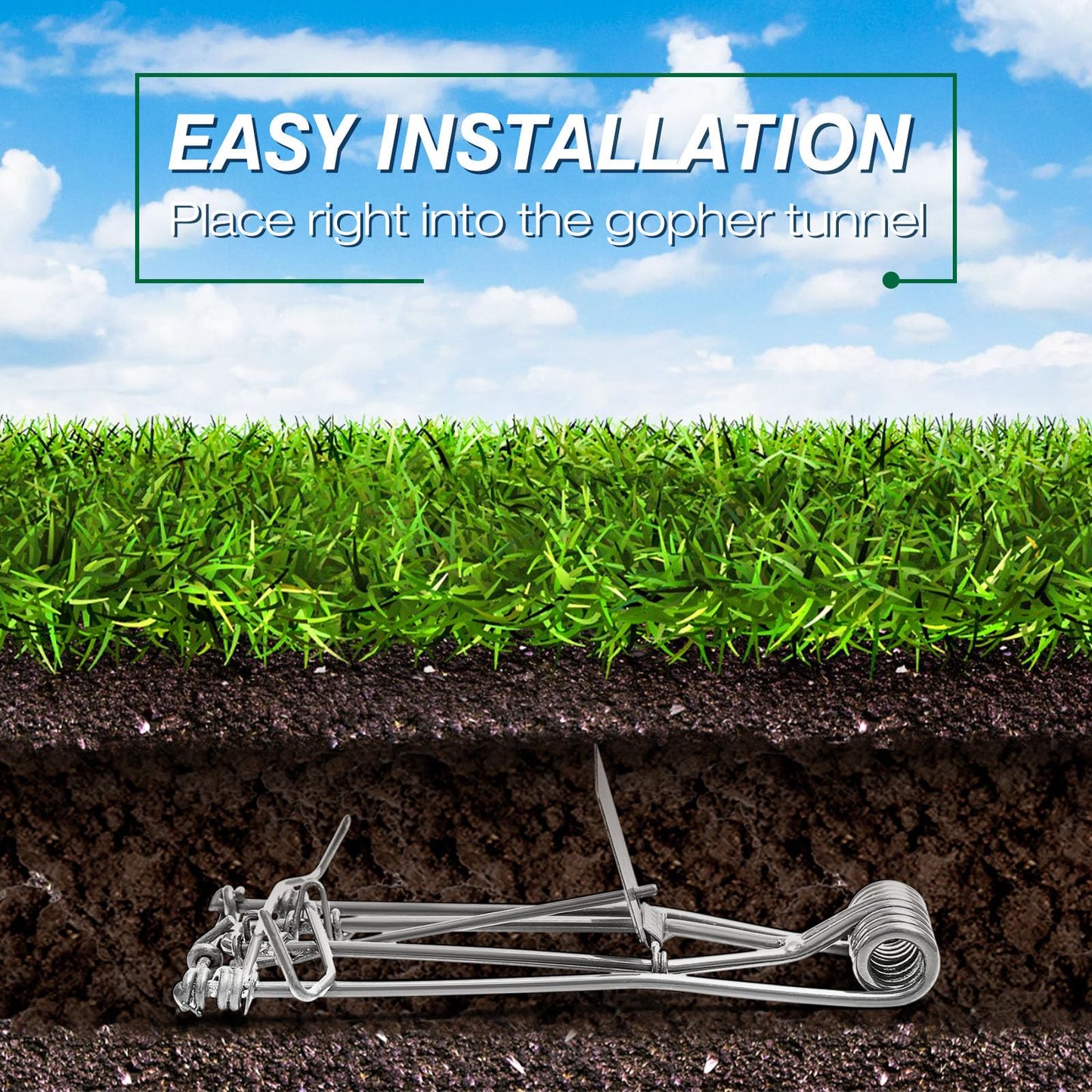 Qualirey 4 Pcs Outdoor Gopher Trap Easy Set Mole Trap Weather Resistant Gopher Killer Vole Killer for Lawn Garden Farm (Silver)