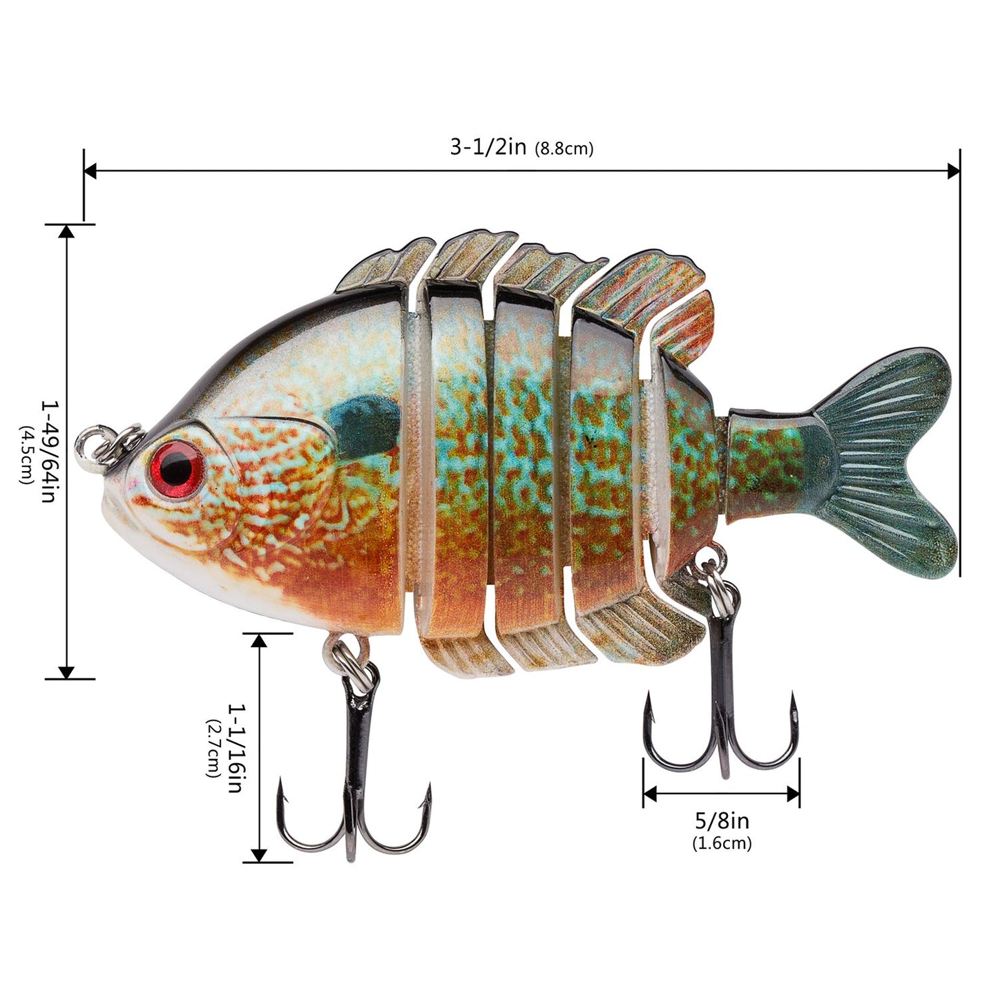 BASSDASH SwimPanfish Multi Jointed Panfish Bluegill Swimbaits Hard Topwater Bass Lures Fishing Lure Crank Saltwater 3.5in/0.85oz