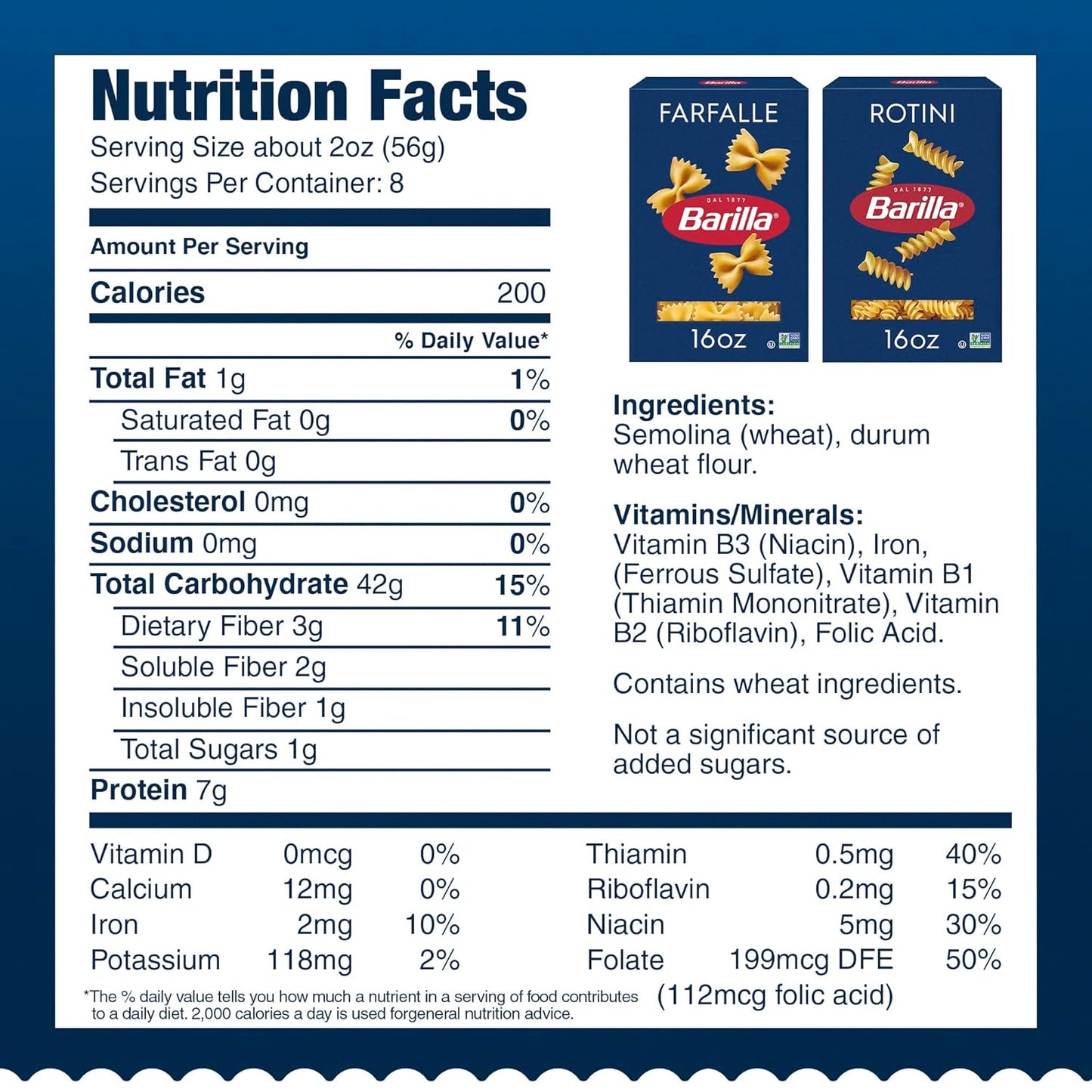 BARILLA Pasta Variety Pack, Farfalle & Rotini, 16 oz Boxes (8 Pack) - 8 Servings/Box, Made in Italy with Durum Wheat