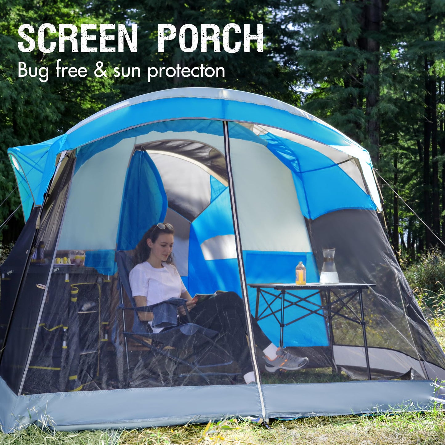 PORTAL 6/8/10 Person Family Camping Tent with Screen Room, Water Resistant Big Tunnel Tent with Rainfly, Large Family Tent for Outdoor Camping, Party
