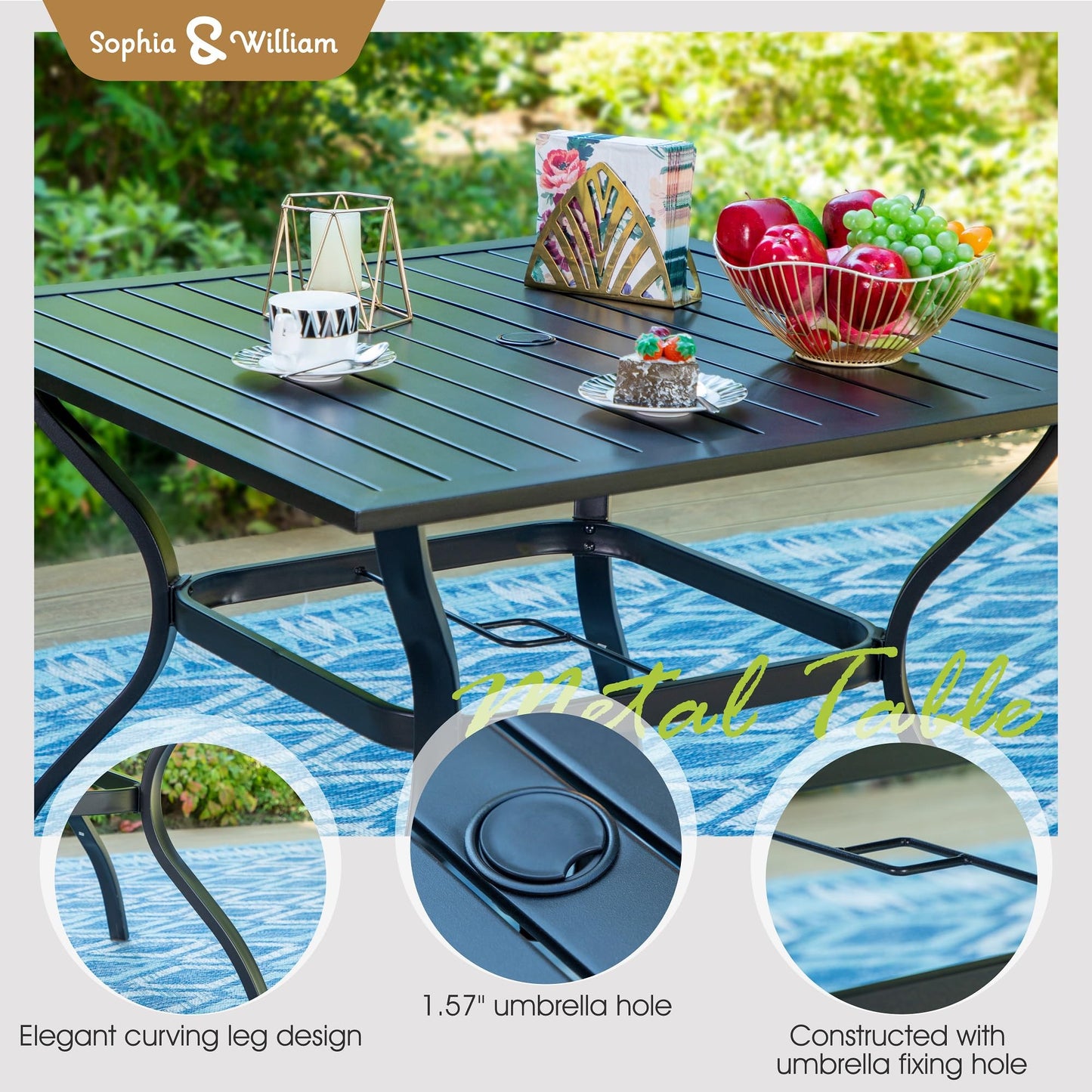 Sophia & William Patio Set with Umbrella 8 Pieces Outdoor Dining Set for 6 with 13ft Double-Sided Patio Umbrella Beige, 6 x Swivel Patio Chairs, 1 Metal Table for Lawn Garden