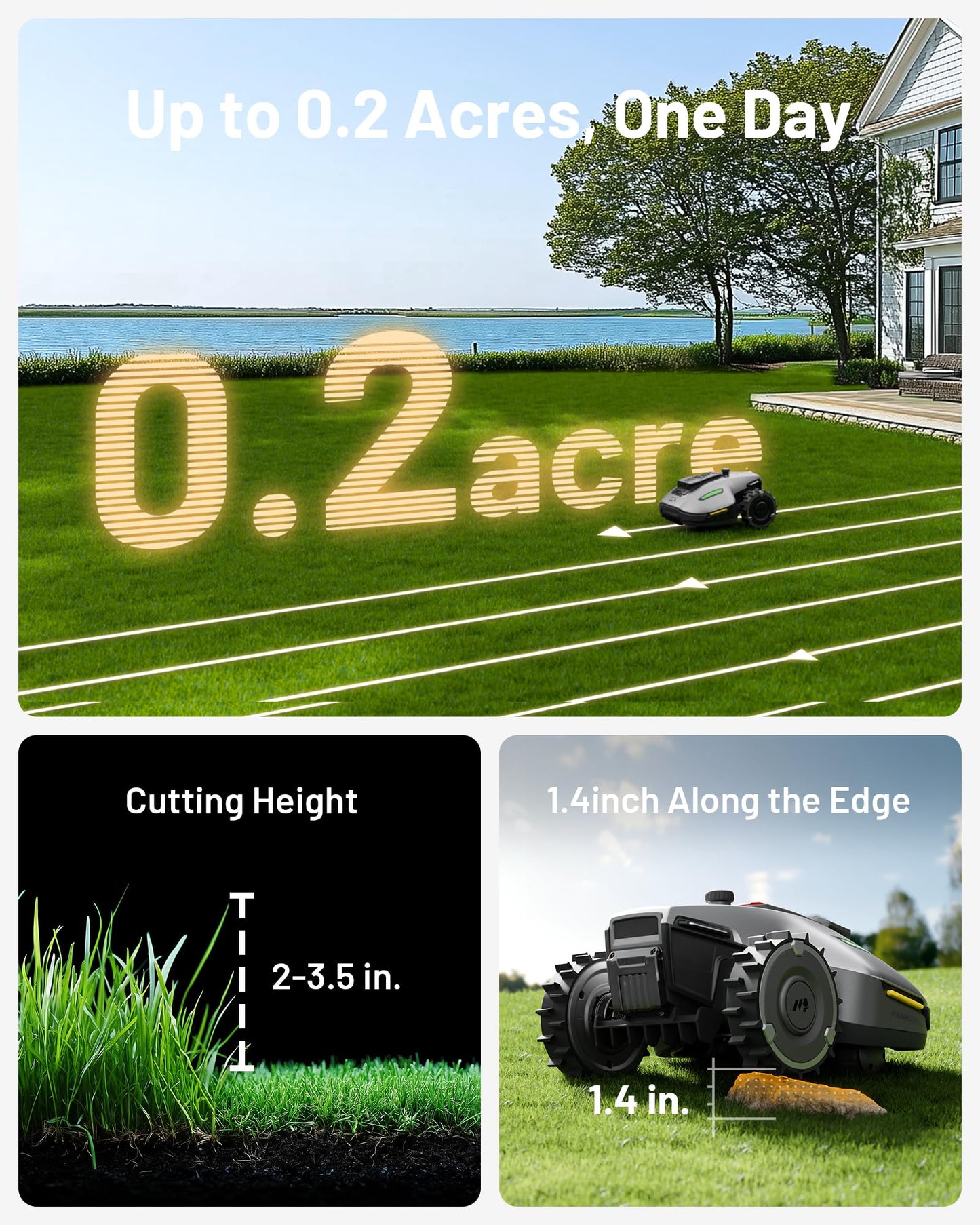YUKA Mini 500H Robotic Lawn Mower Reception 0.12 Acre, Ultrasense AI Vision+ RTK Positioning, Auto Mapping, App Control, 50% Slope, Cutting Height 2''~3.5'', 15 Mowing Zones