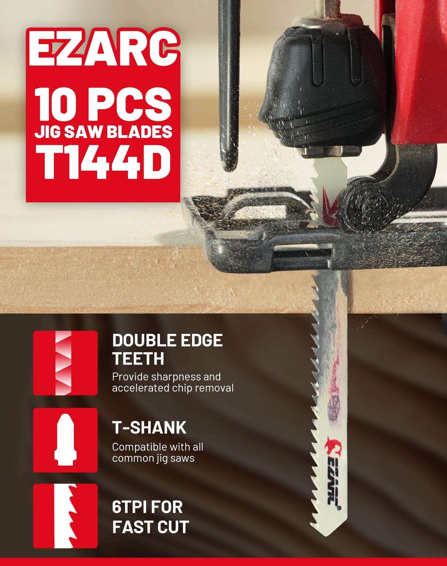 EZARC Jigsaw Blades Set 30pcs with Storage Case, Assorted T-Shank Replacement Jig Saw Blades for Cutting Wood, Plastic and Metal